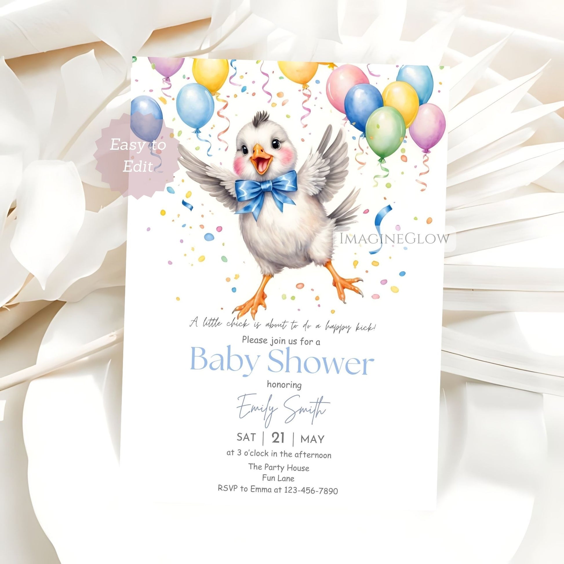 yellow chick baby boy shower invite