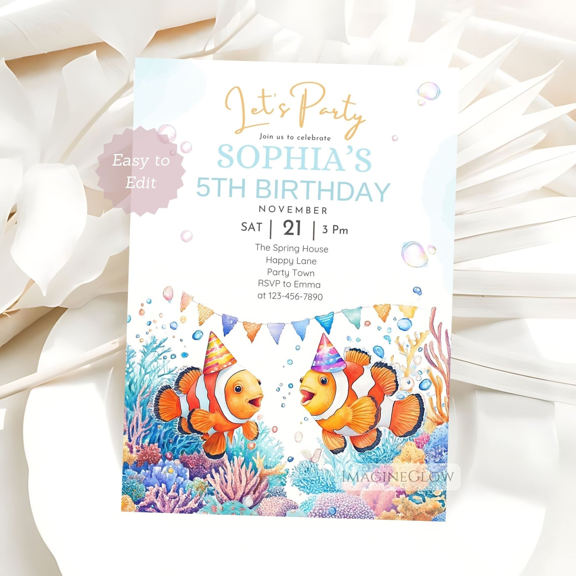 Under the sea clownfish party invitation template