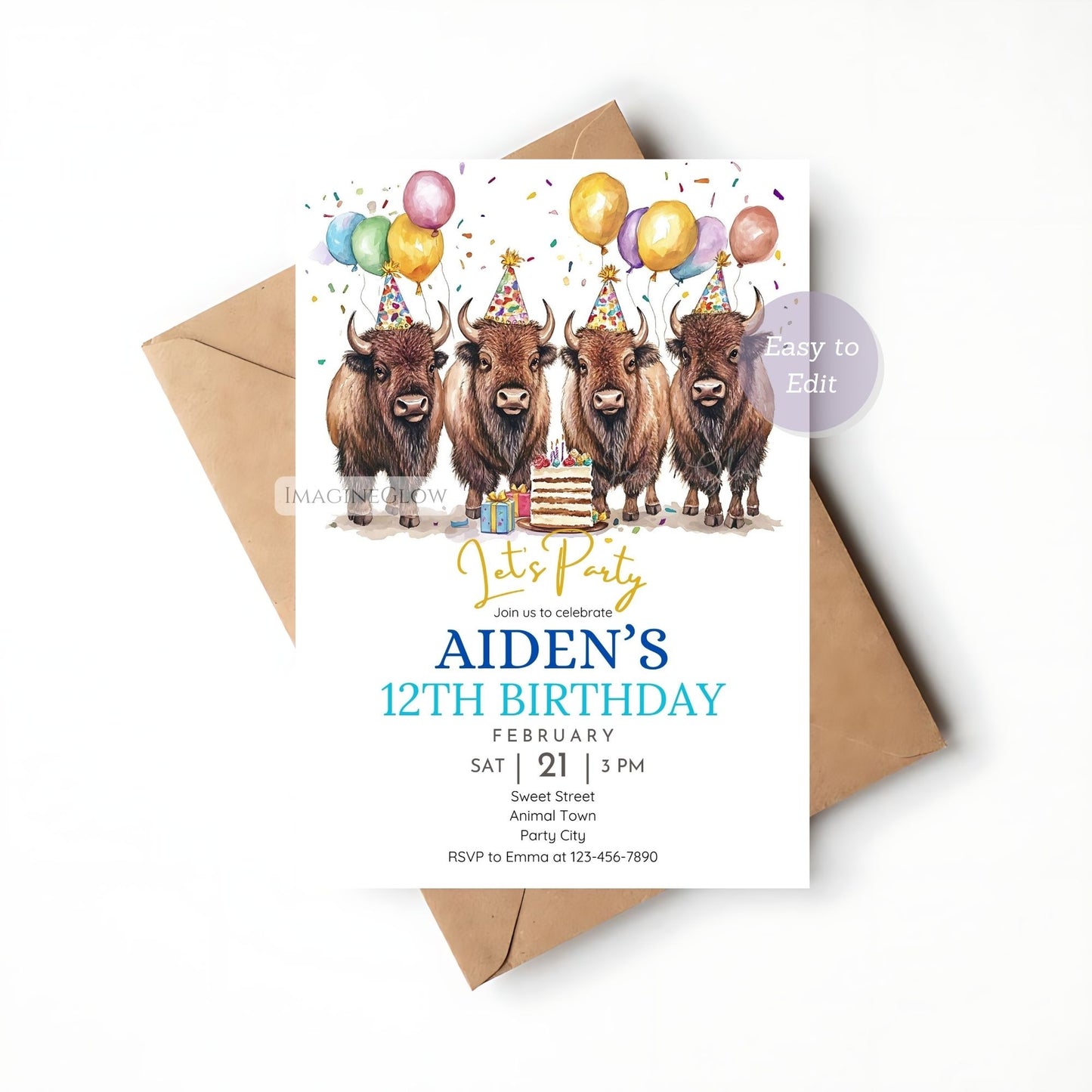 Editable buffalo birthday invitation template
Printable wildlife-inspired birthday invite