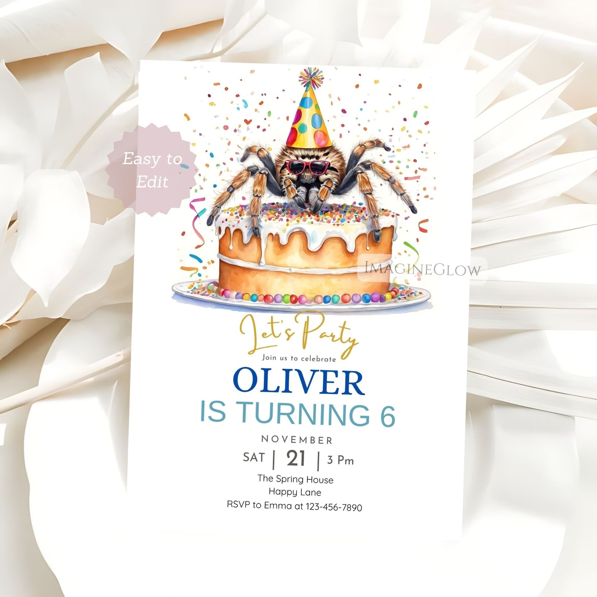 digital insect party invitation
printable spider party card