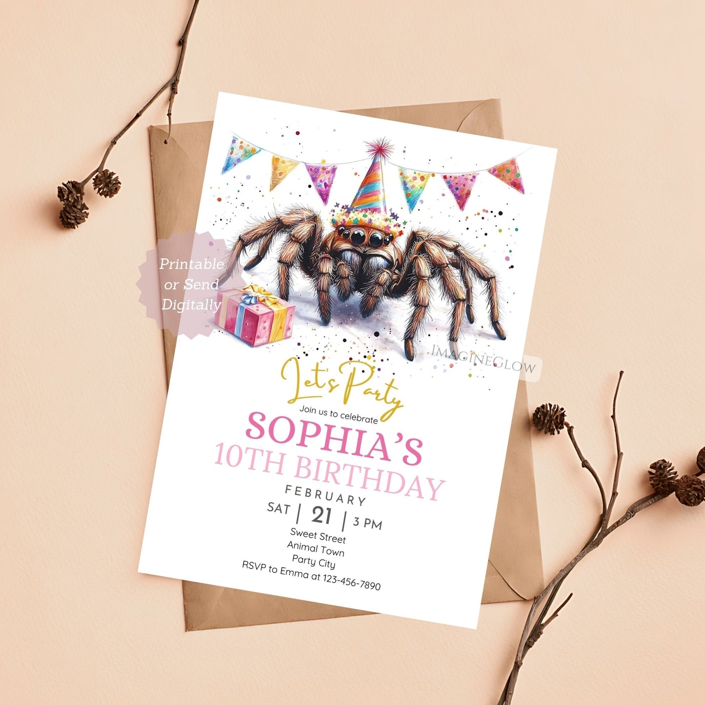 Spider Birthday Invitation spooky bug theme.