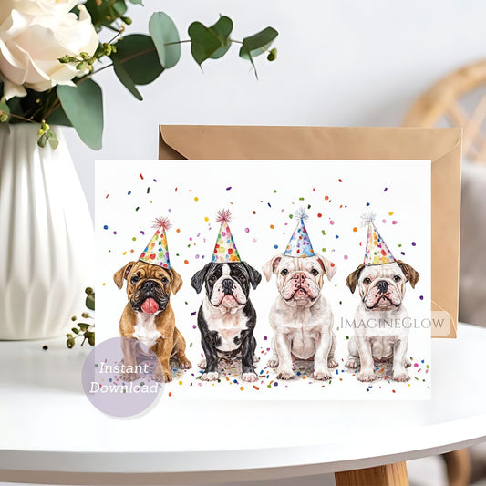 Bulldog Birthday Card – Puppy Printable Digital Card