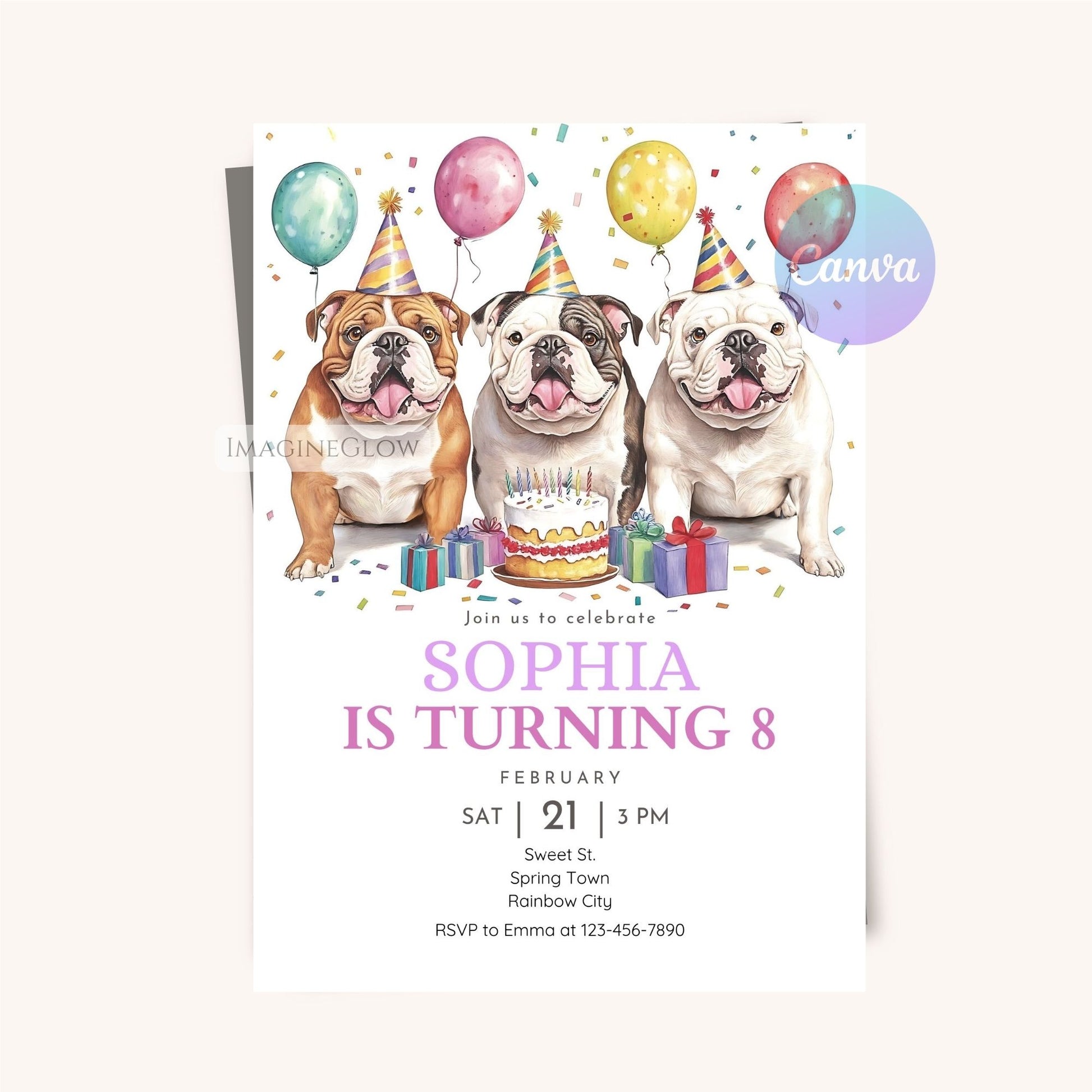 Bulldog-themed birthday invitation for a fun celebration