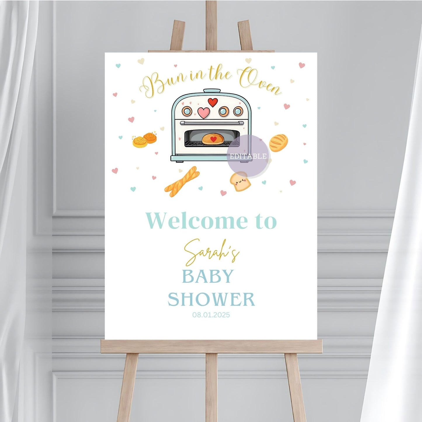 Cute Baby Announcement Welcome Sign for Baby Shower
Printable Bun in the Oven Baby Shower Sign