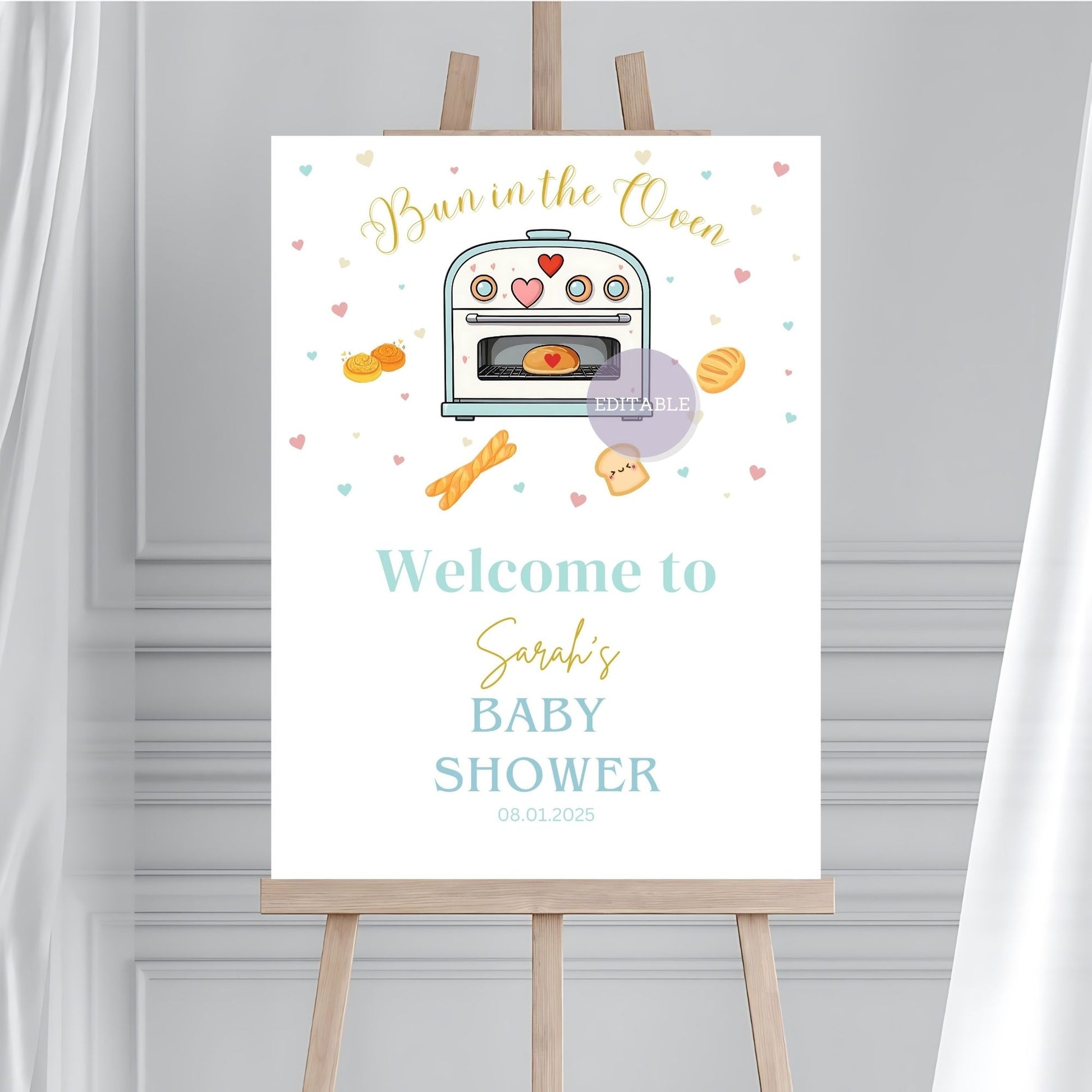 Cute Baby Announcement Welcome Sign for Baby Shower
Printable Bun in the Oven Baby Shower Sign