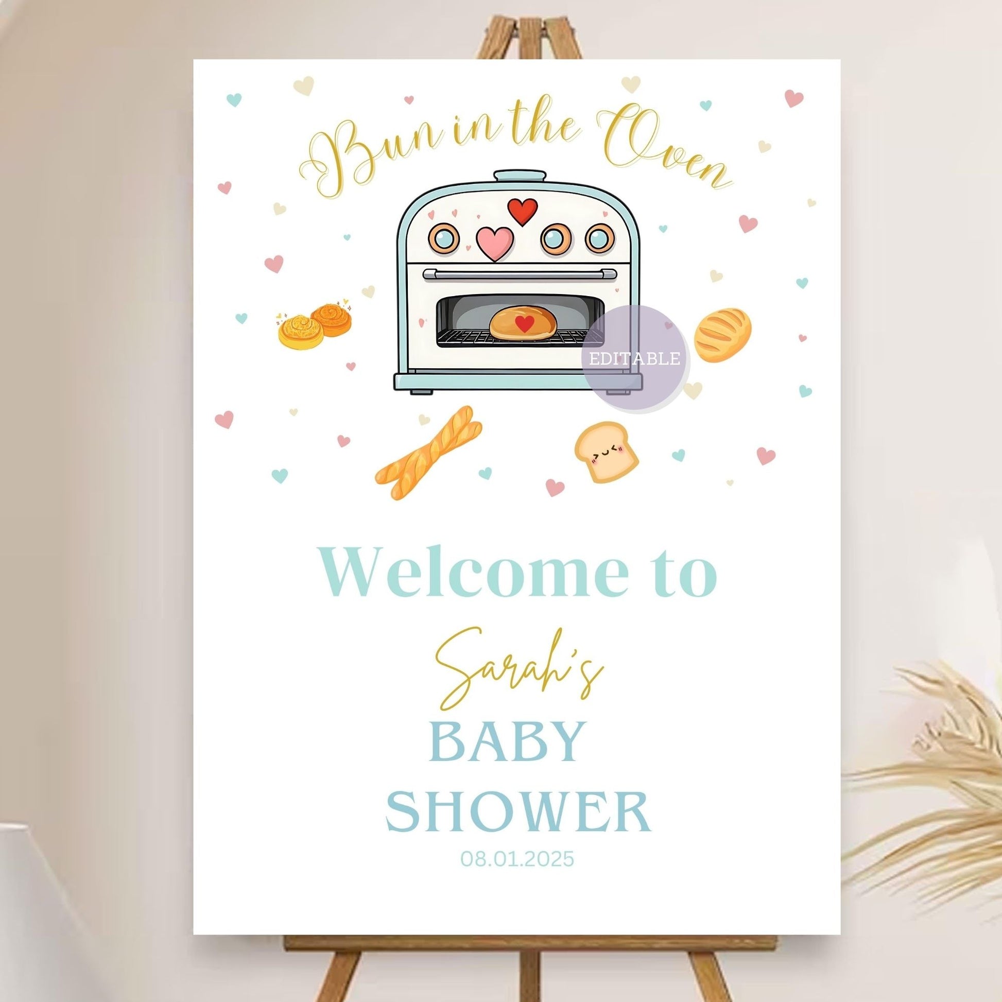 Bun in the Oven Baby Shower Welcome Sign Printable
Customizable Baby Shower Welcome Sign with Bun in the Oven Design
