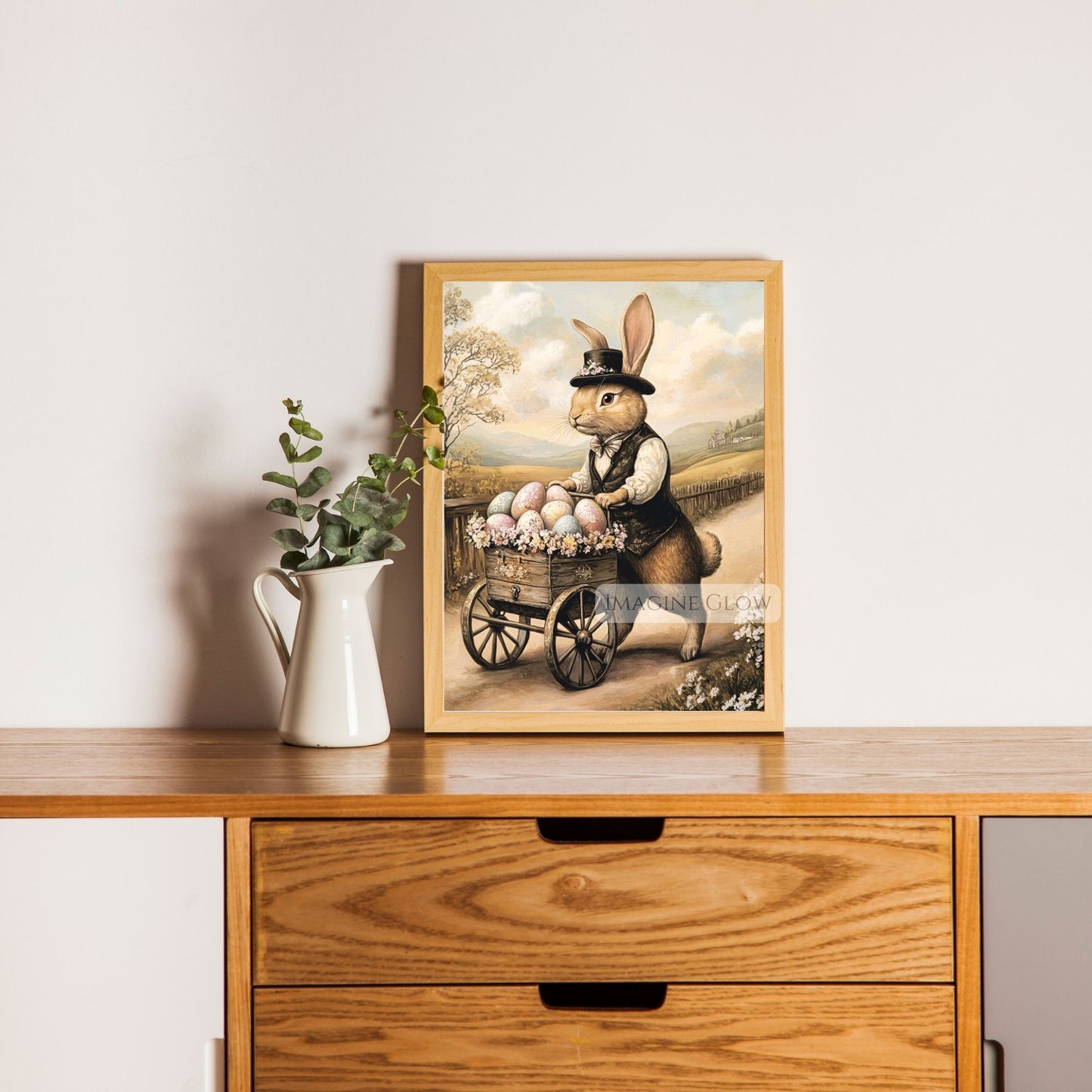 Charming bunny and Easter egg print in vintage style.