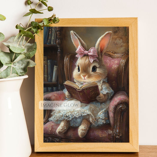 Bunny reading wall art for girls room