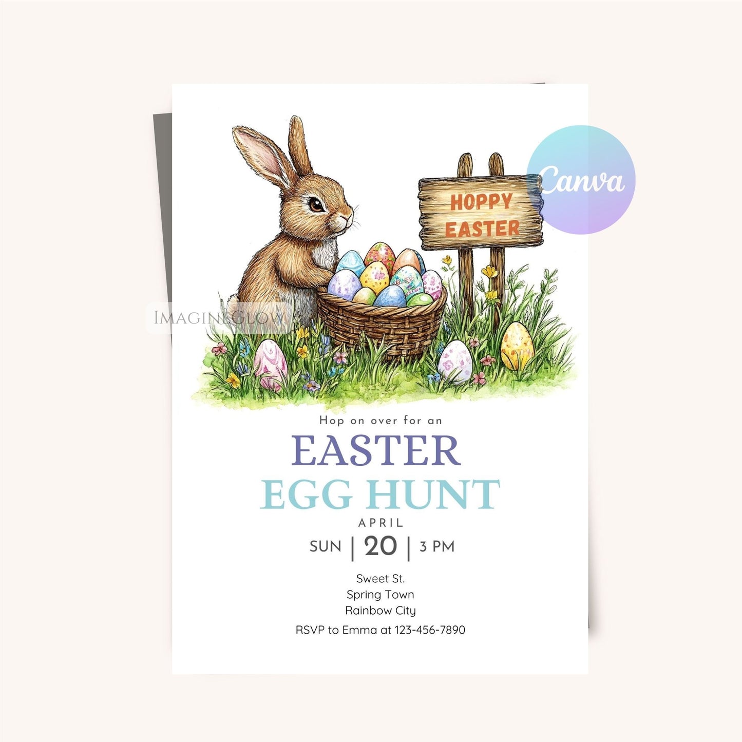Editable Easter Bunny Invitation for Egg Hunt Party