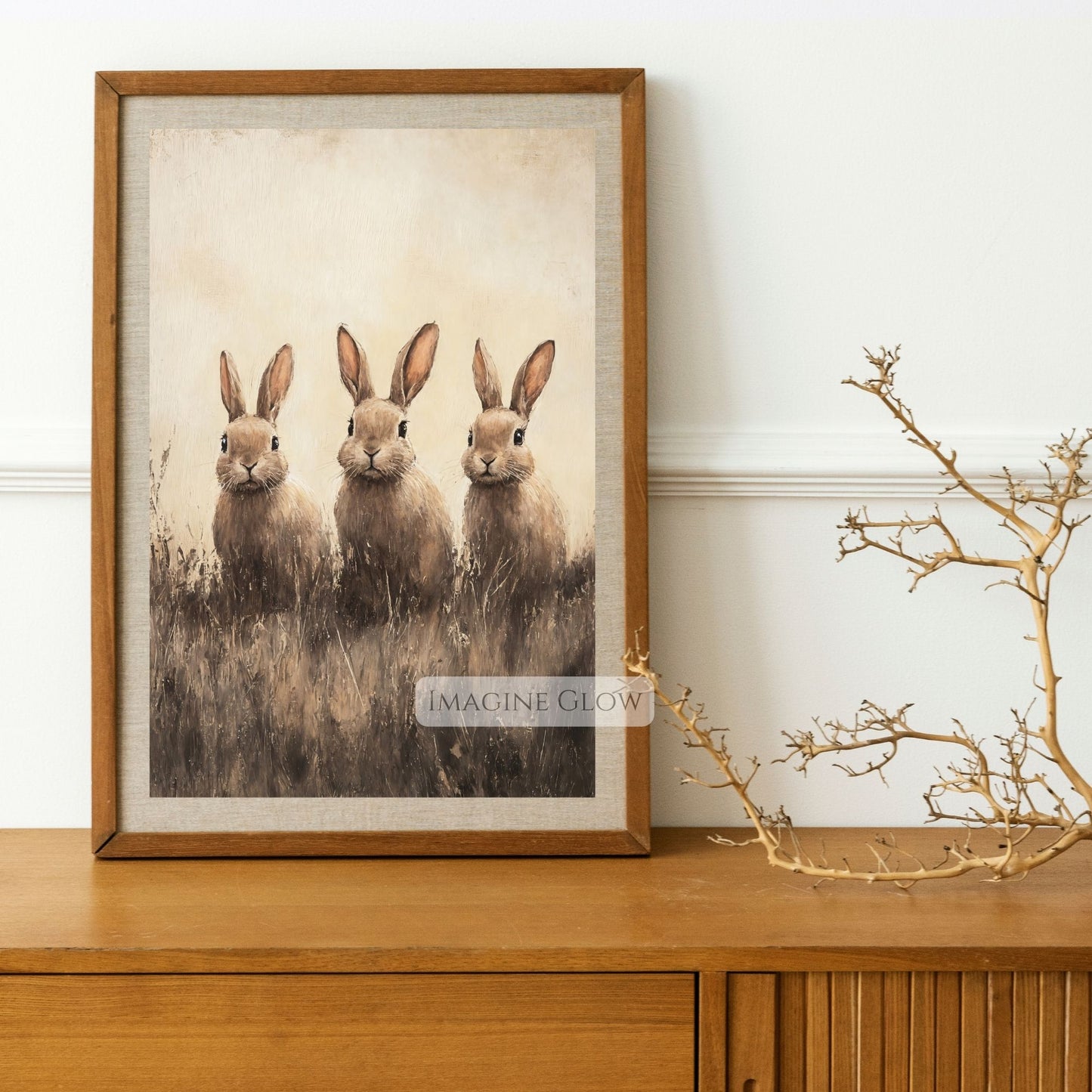 Antique-style bunny illustration for woodland nursery