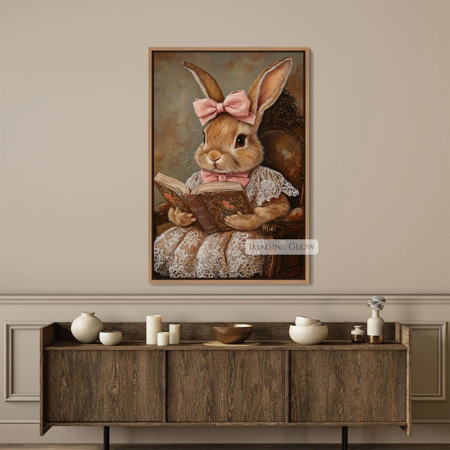 Rustic bunny with book vintage illustration