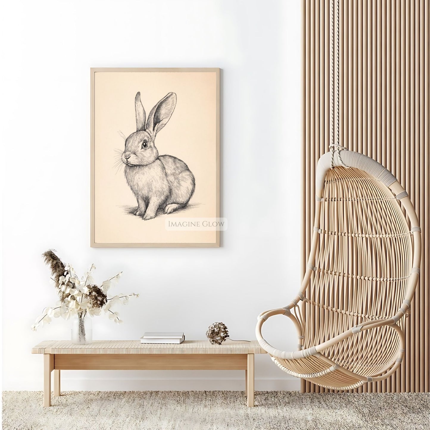 Classic bunny sketch art print for animal-themed spaces.