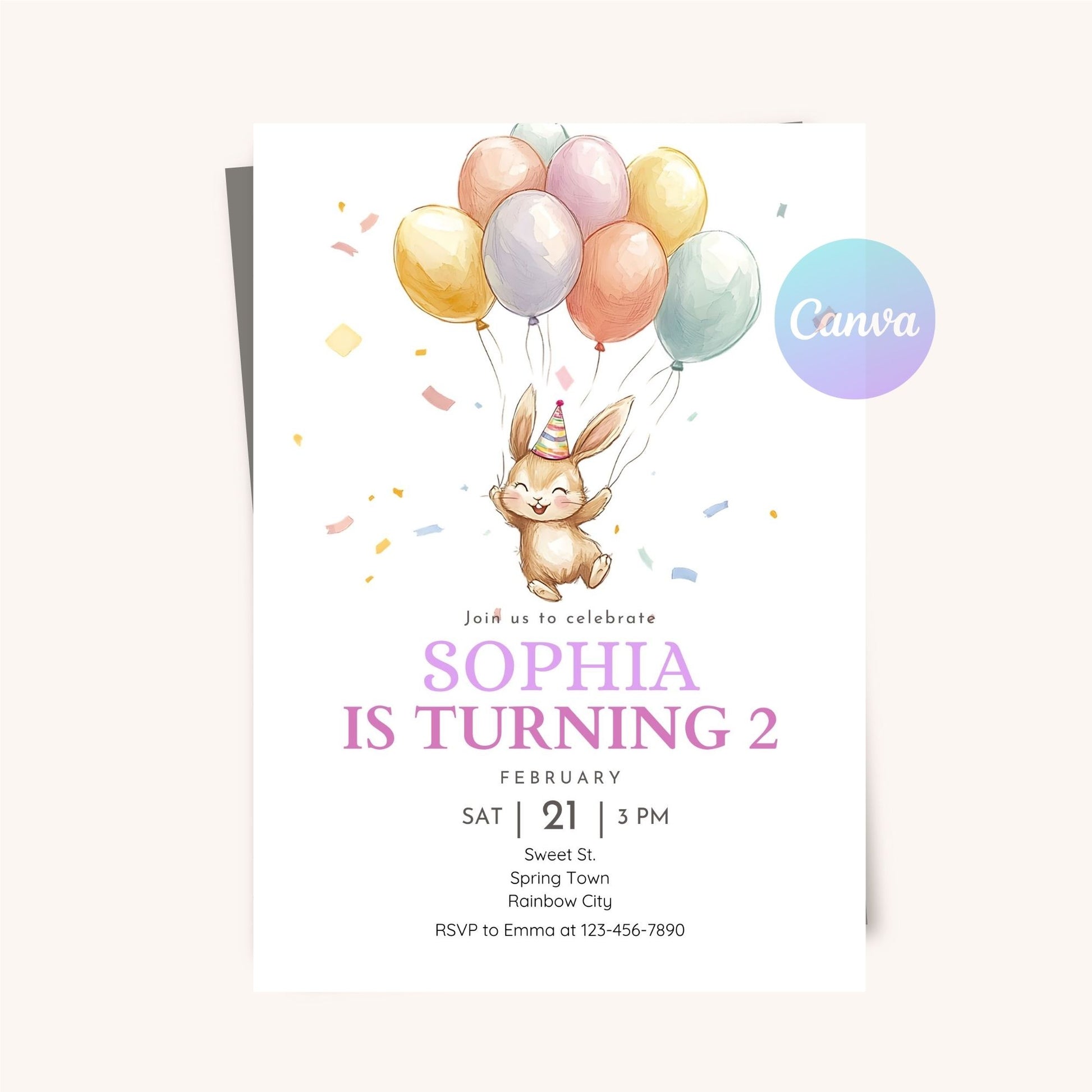 Kids Bunny Birthday Invitation - Editable & Digital