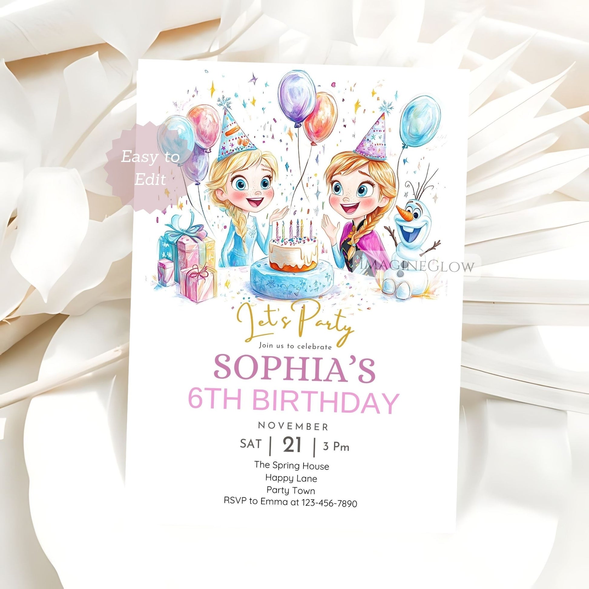 Frozen birthday invitation with Elsa Anna and Olaf