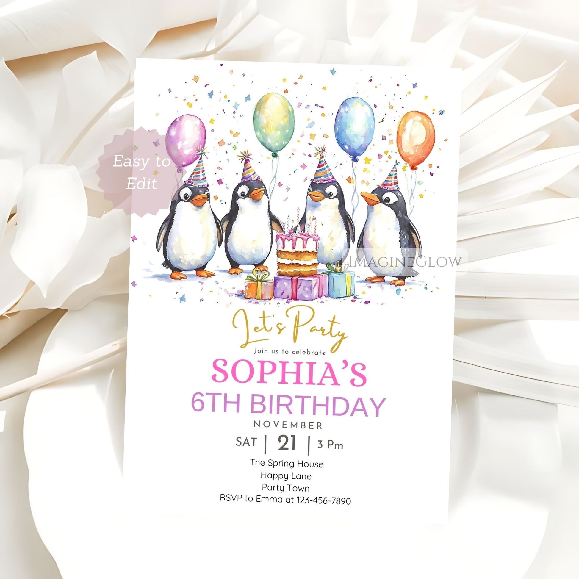 Editable arctic animal birthday card