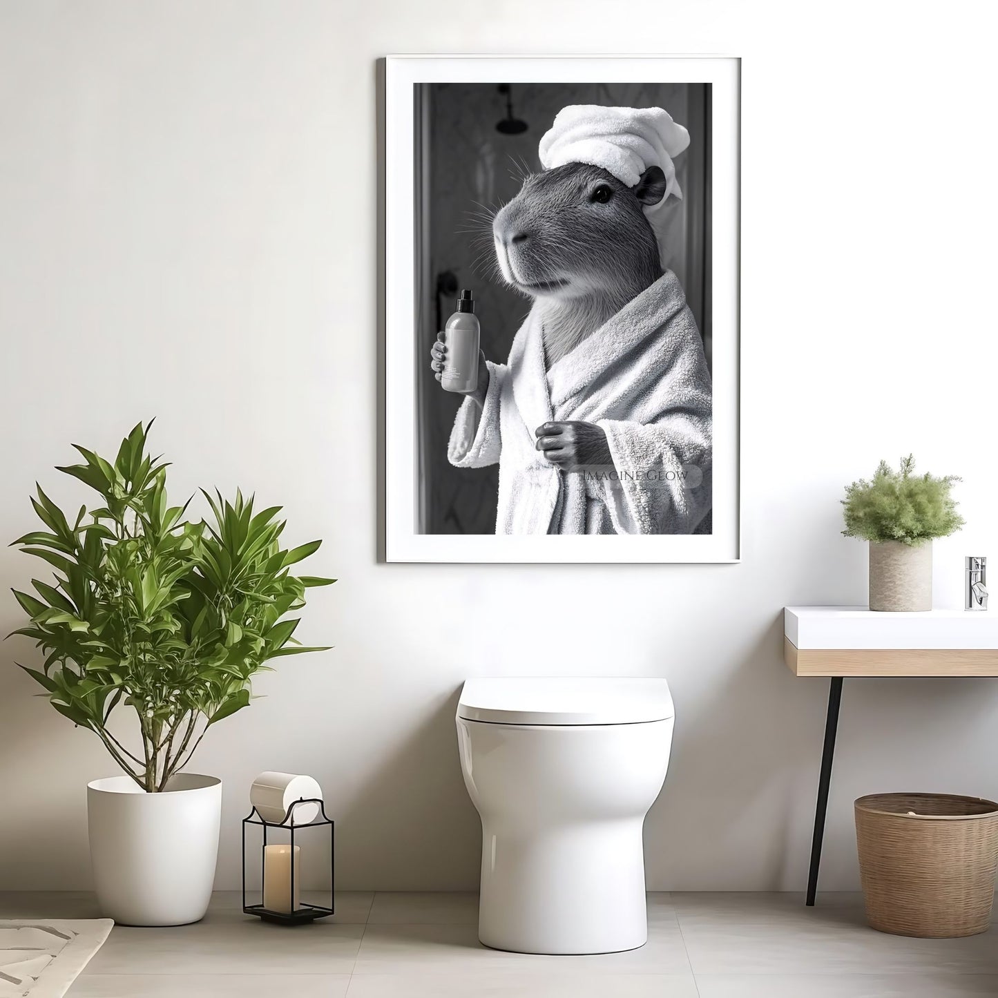 Capybara in bathrobe bathroom print for home decor