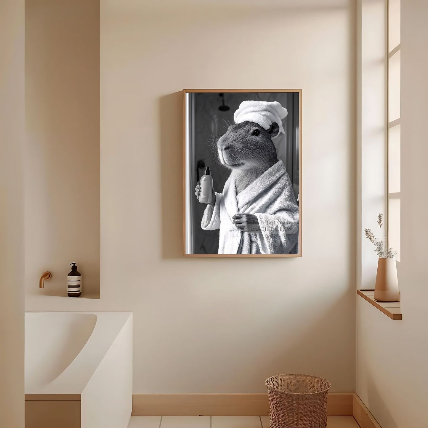 Cute capybara bathroom wall art gift for animal lovers