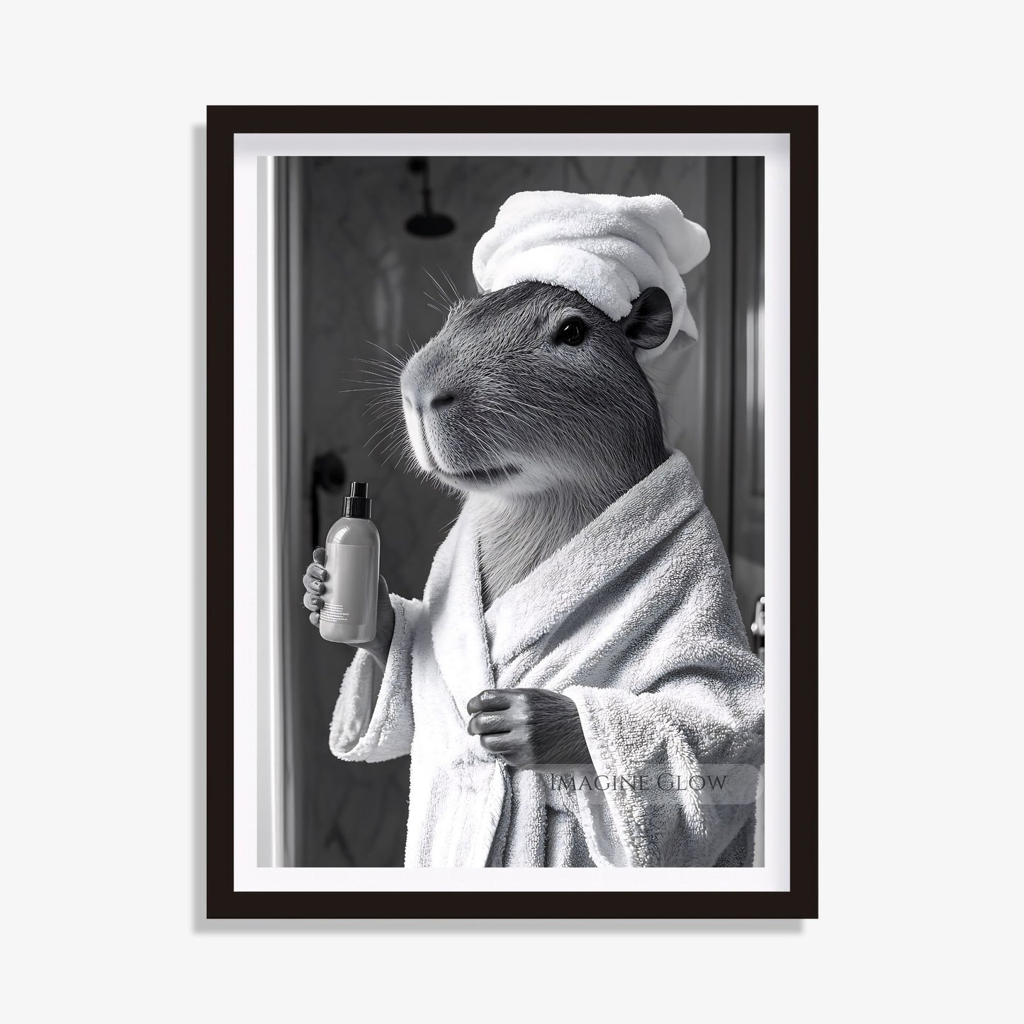 Relaxing capybara print bathroom decor