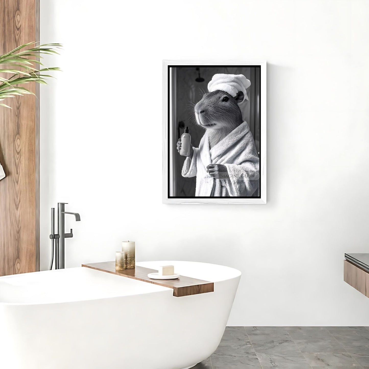 Capybara animal print for minimalist bathroom
Black and white capybara restroom wall art