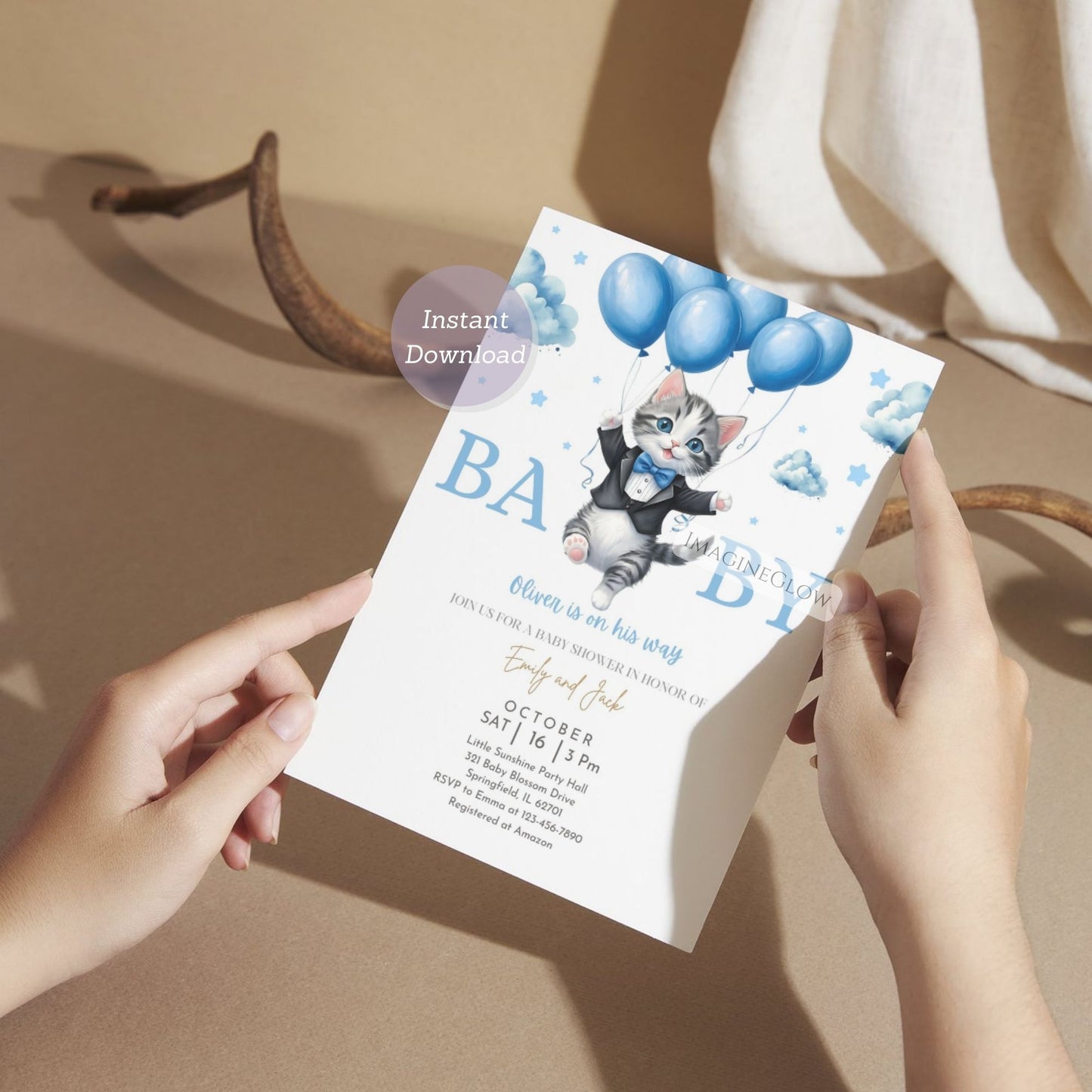editable kitten baby boy shower template