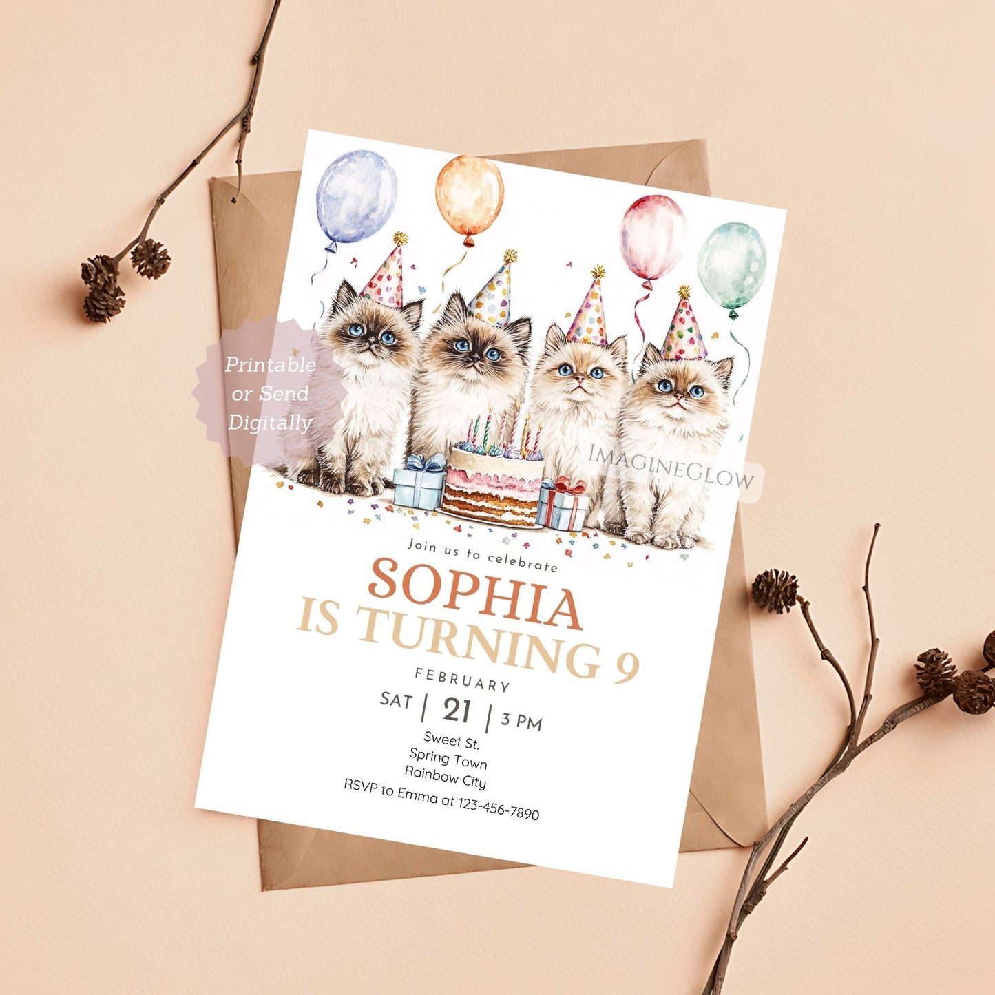 cats birthday invitation
cute kitty party invite