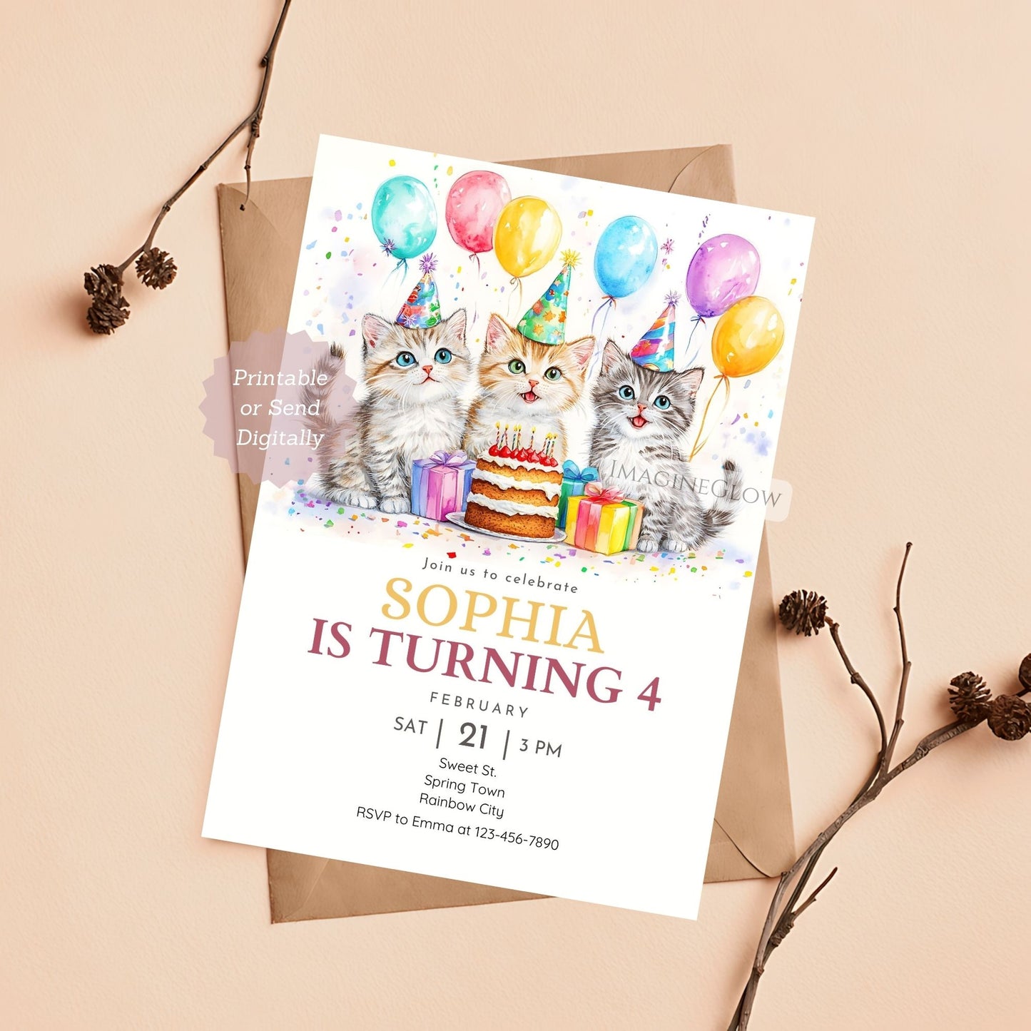 cats birthday invitation
cute kitty party invite