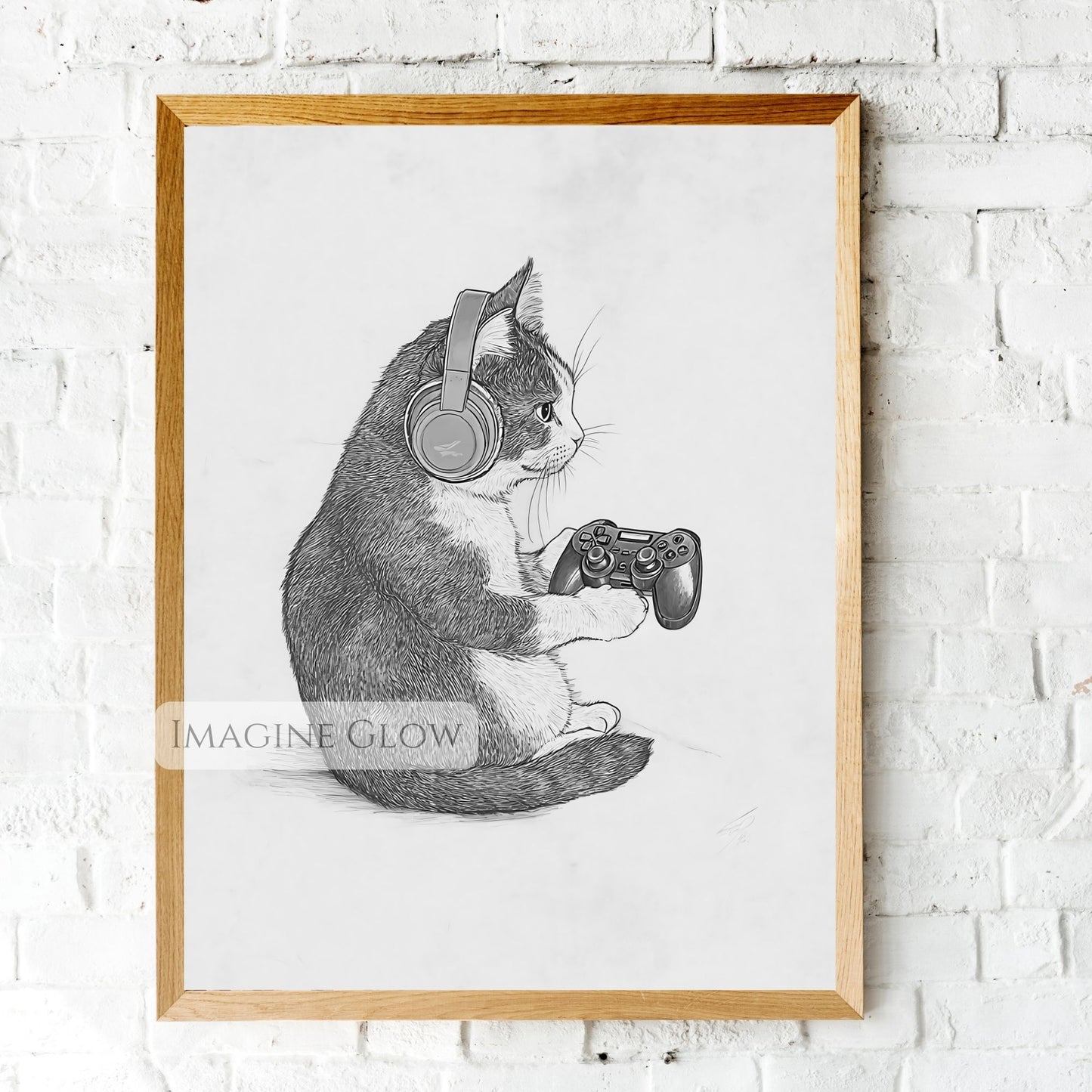 Video game print featuring a cat gamer