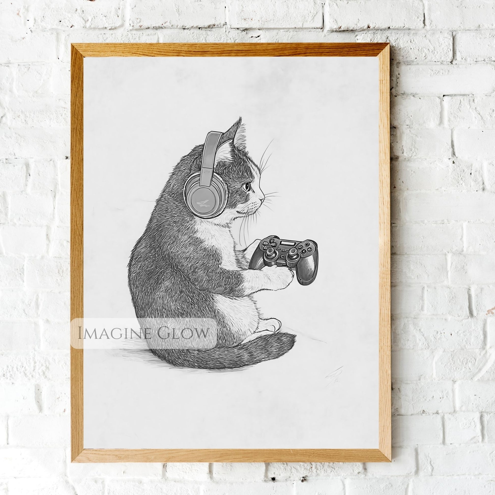 Video game print featuring a cat gamer