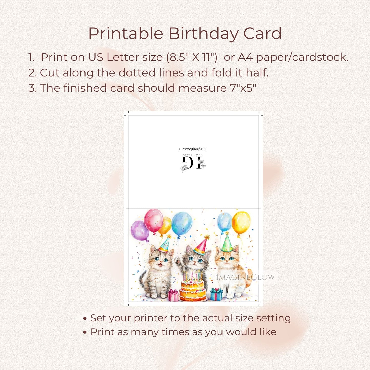 Birthday card featuring cute cartoon cat
Digital cat birthday card for printing
Cat lover birthday card with kitten design
Playful kitten birthday greeting card printable