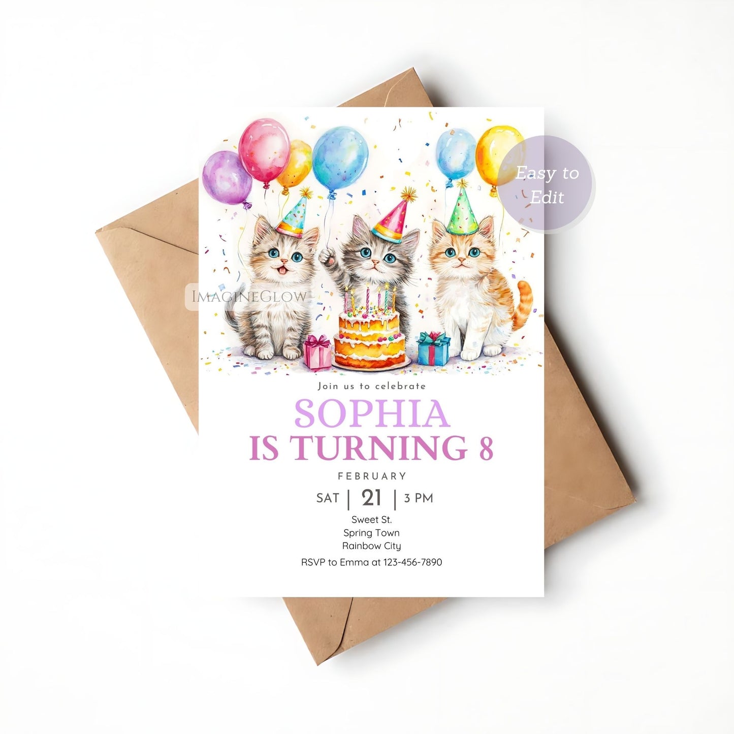 High-quality digital cat invitation
Purrfect cat-themed birthday invite