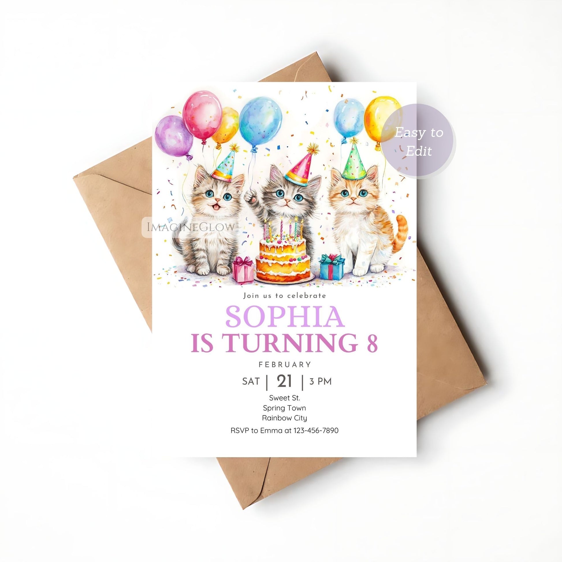 High-quality digital cat invitation
Purrfect cat-themed birthday invite