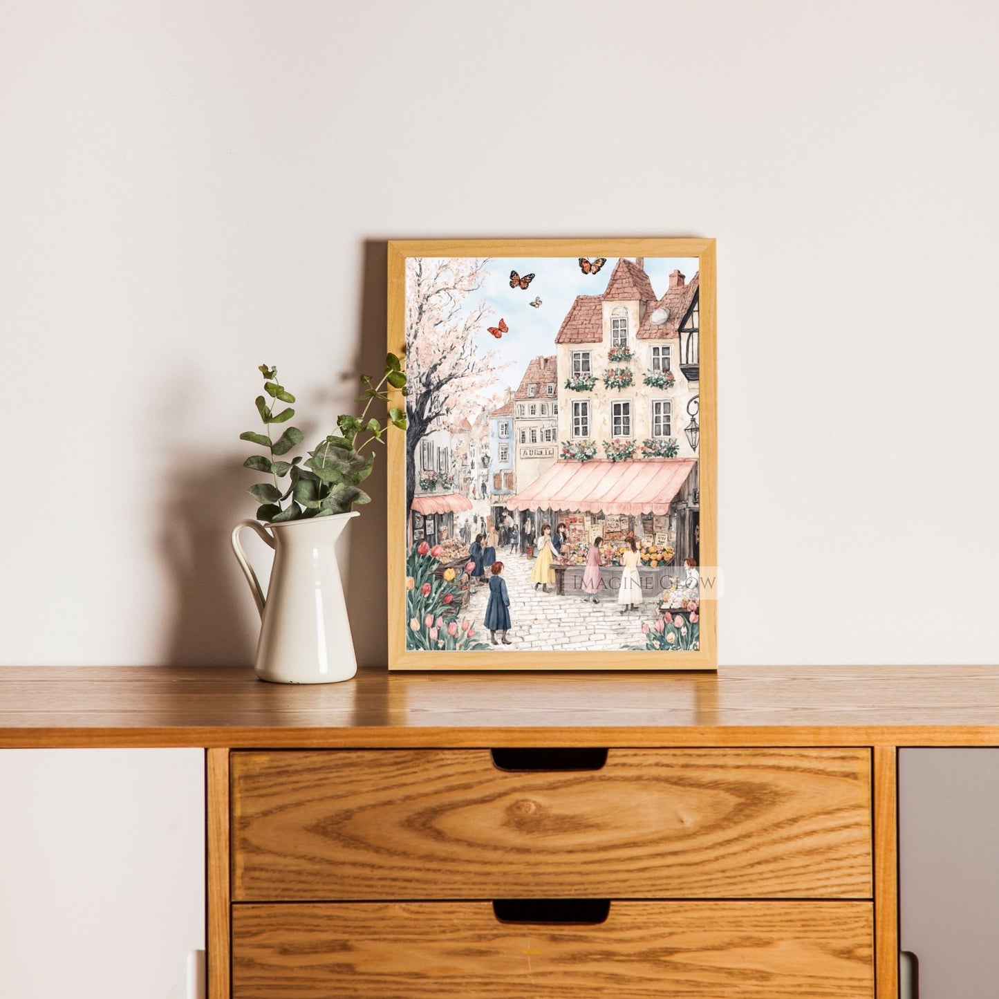 Enchanting Old Town Spring Art with Pastel Hues