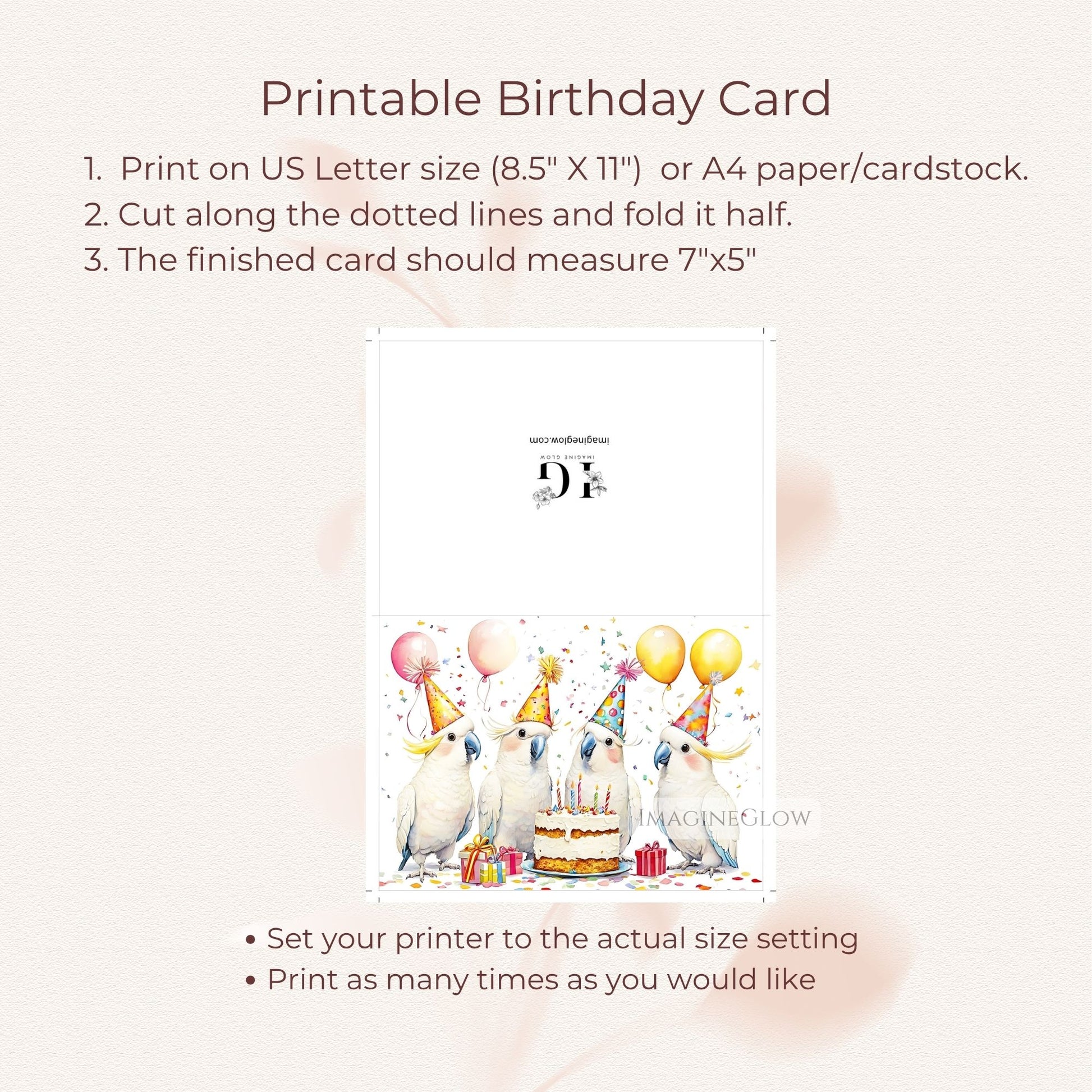 cheerful cockatoo birthday card
blank inside cockatoo card
playful tropical bird card