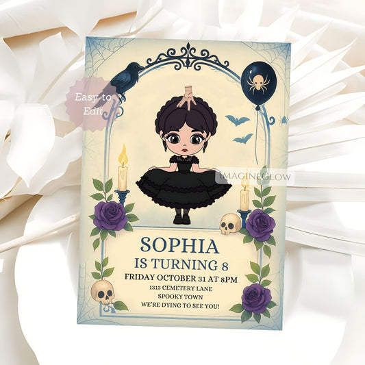 Wednesday Addams teen birthday invitation