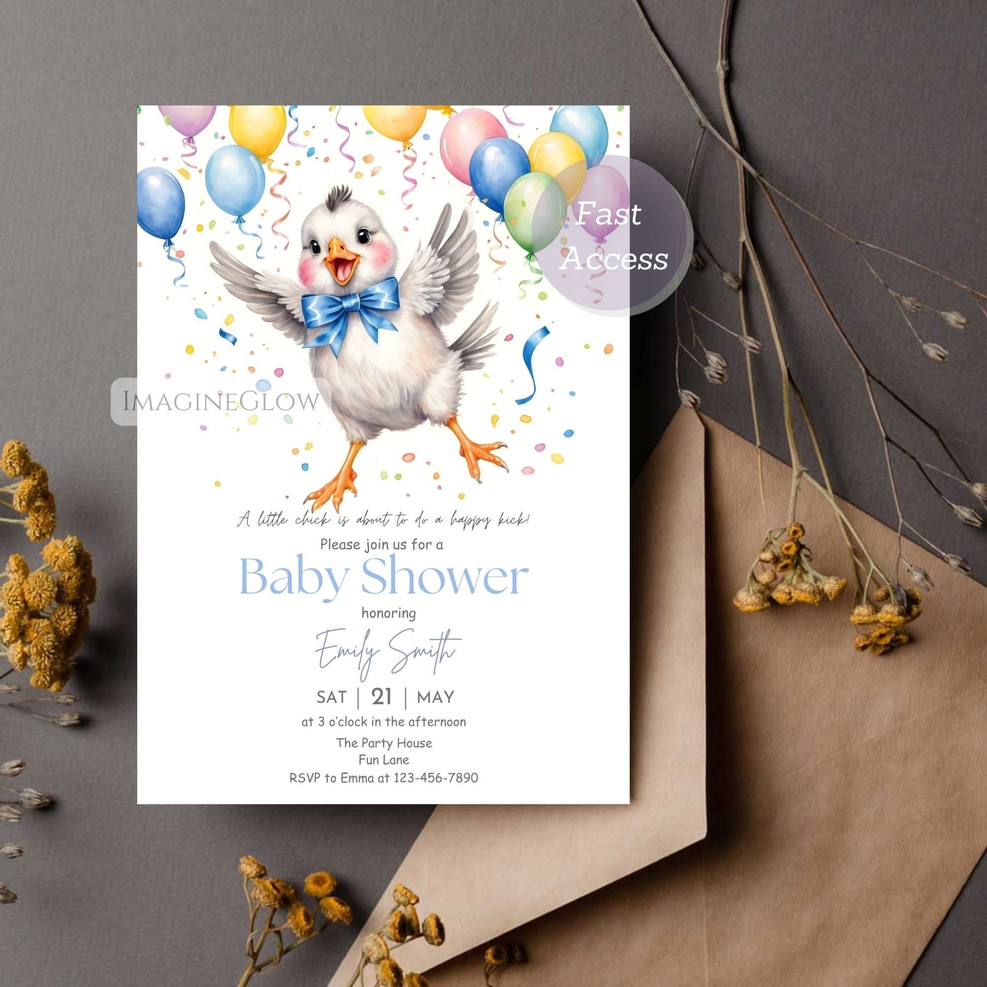 editable chick invitation for baby boy