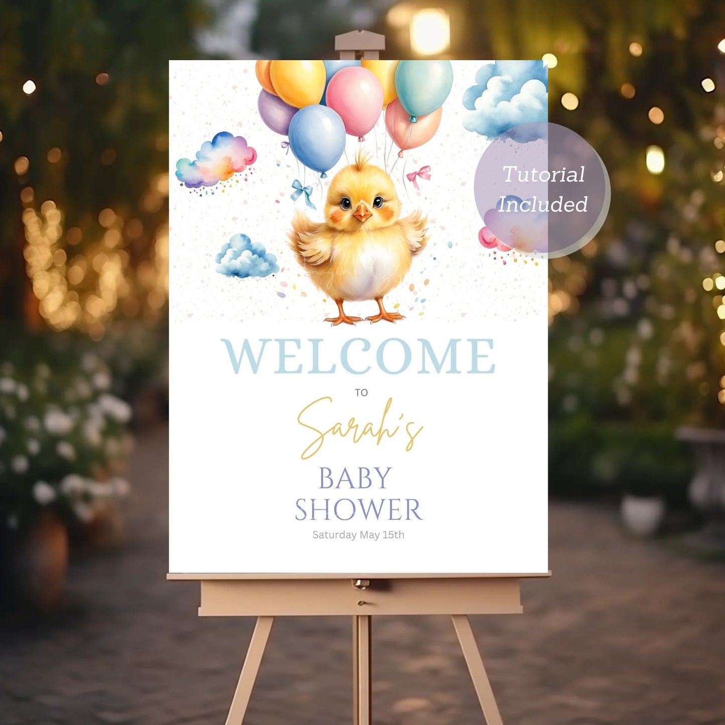 Baby Shower Welcome Sign Canva Template - Editable Chick Baby Shower Poster