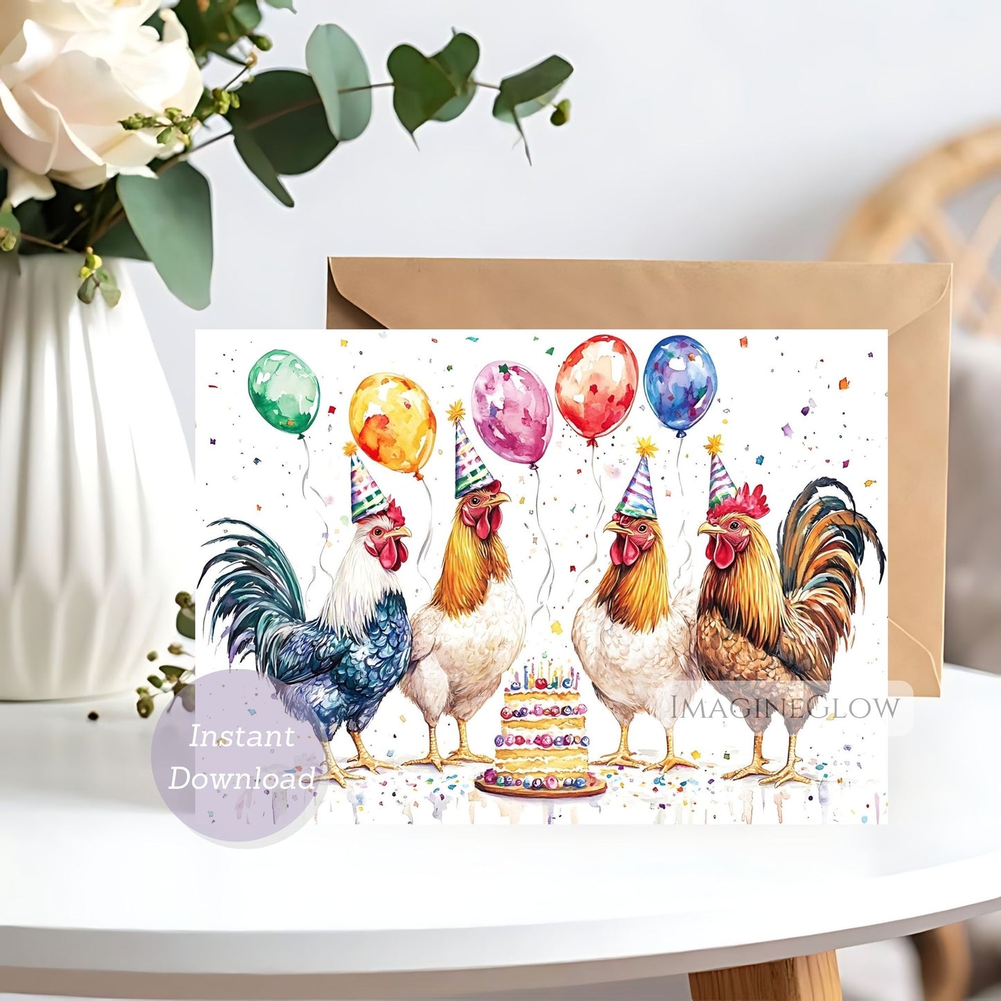Chicken birthday card with farm design
Funny chicken birthday card for all ages
Hen-themed birthday card with cute chicken