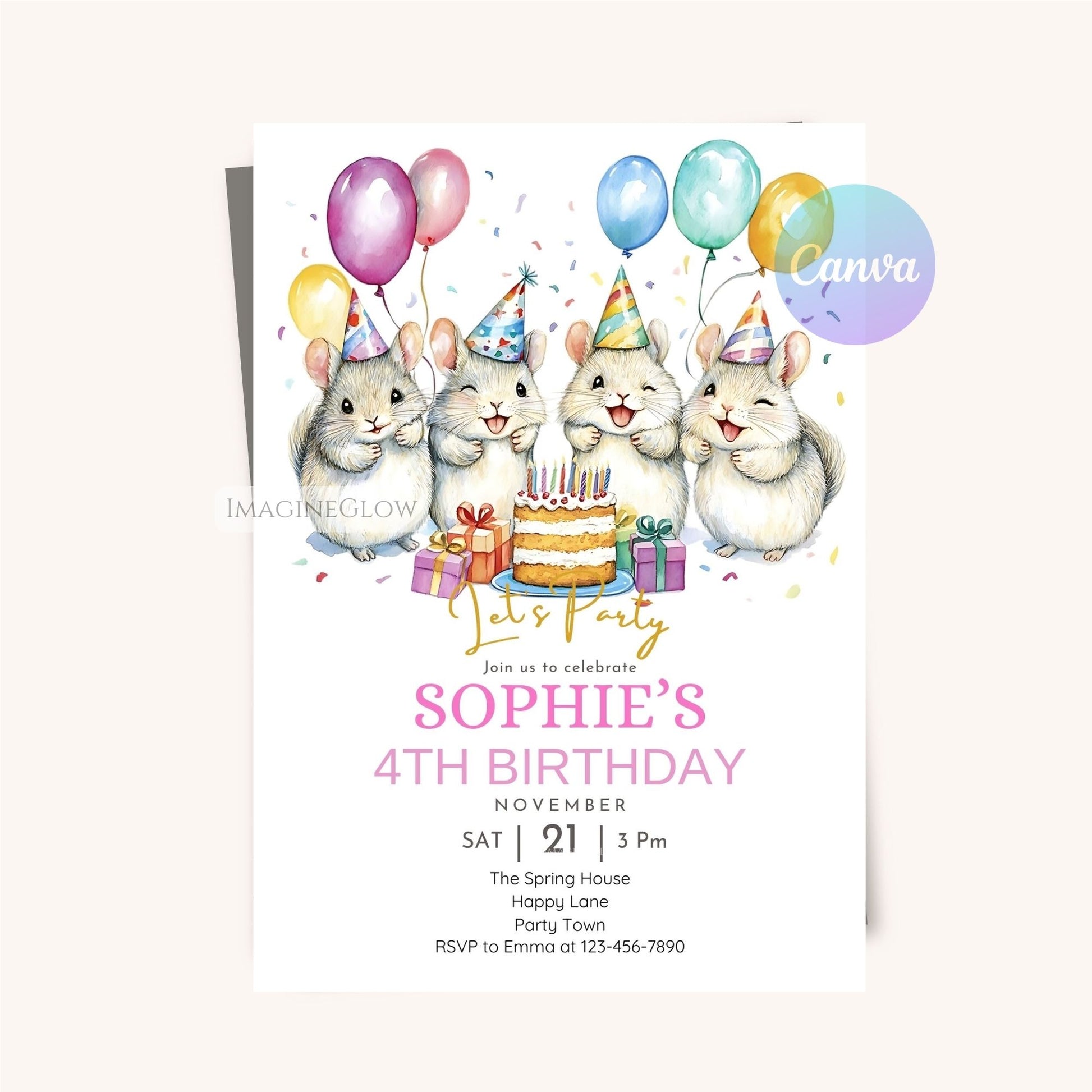 Adorable chinchilla party invitation template