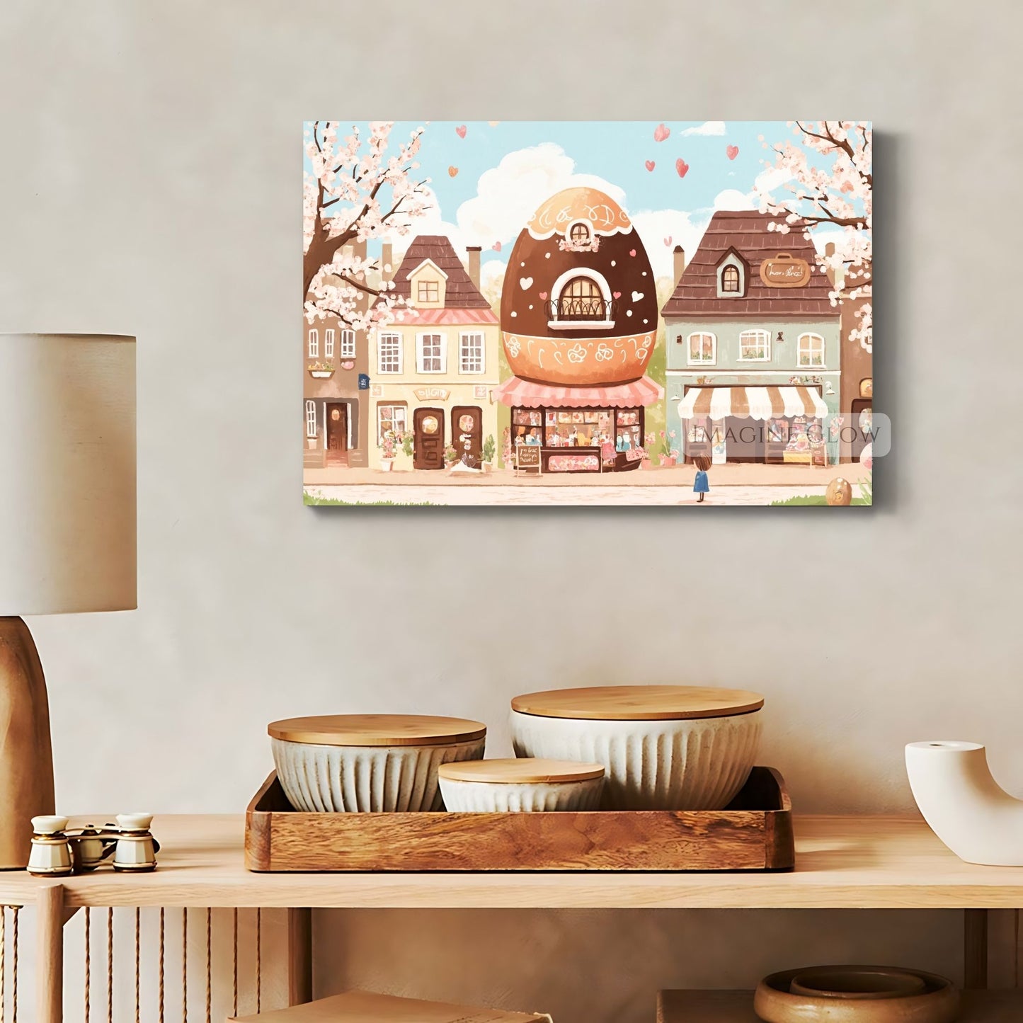 Easter Village Scene with Chocolate Homes and Blooms