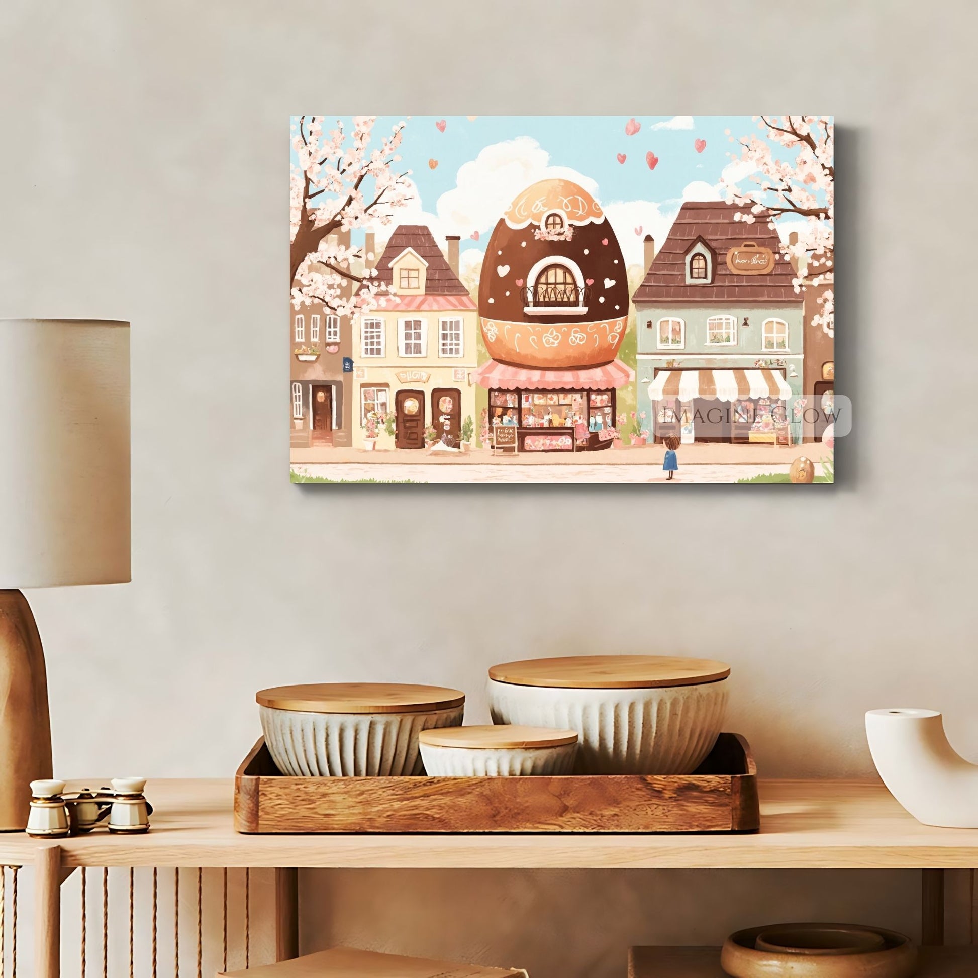 Easter Village Scene with Chocolate Homes and Blooms