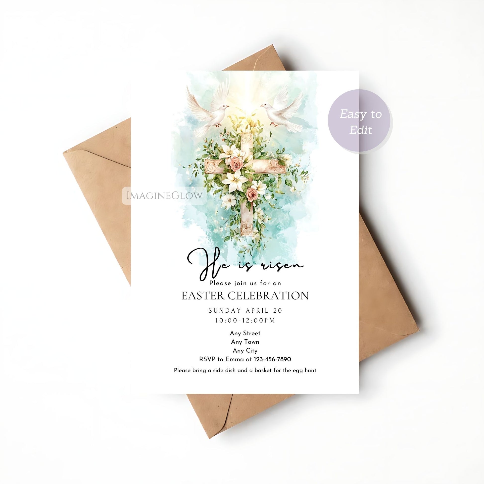 Religious Easter Egg Hunt Invitation - He Is Risen