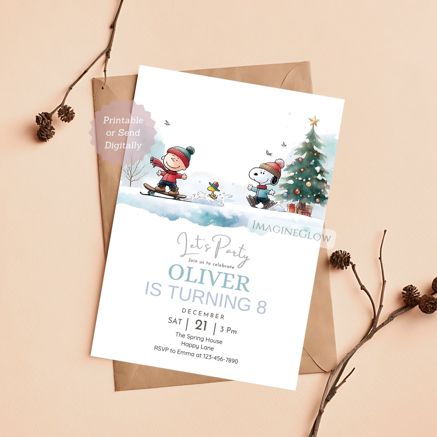 festive snoopy dog birthday invite