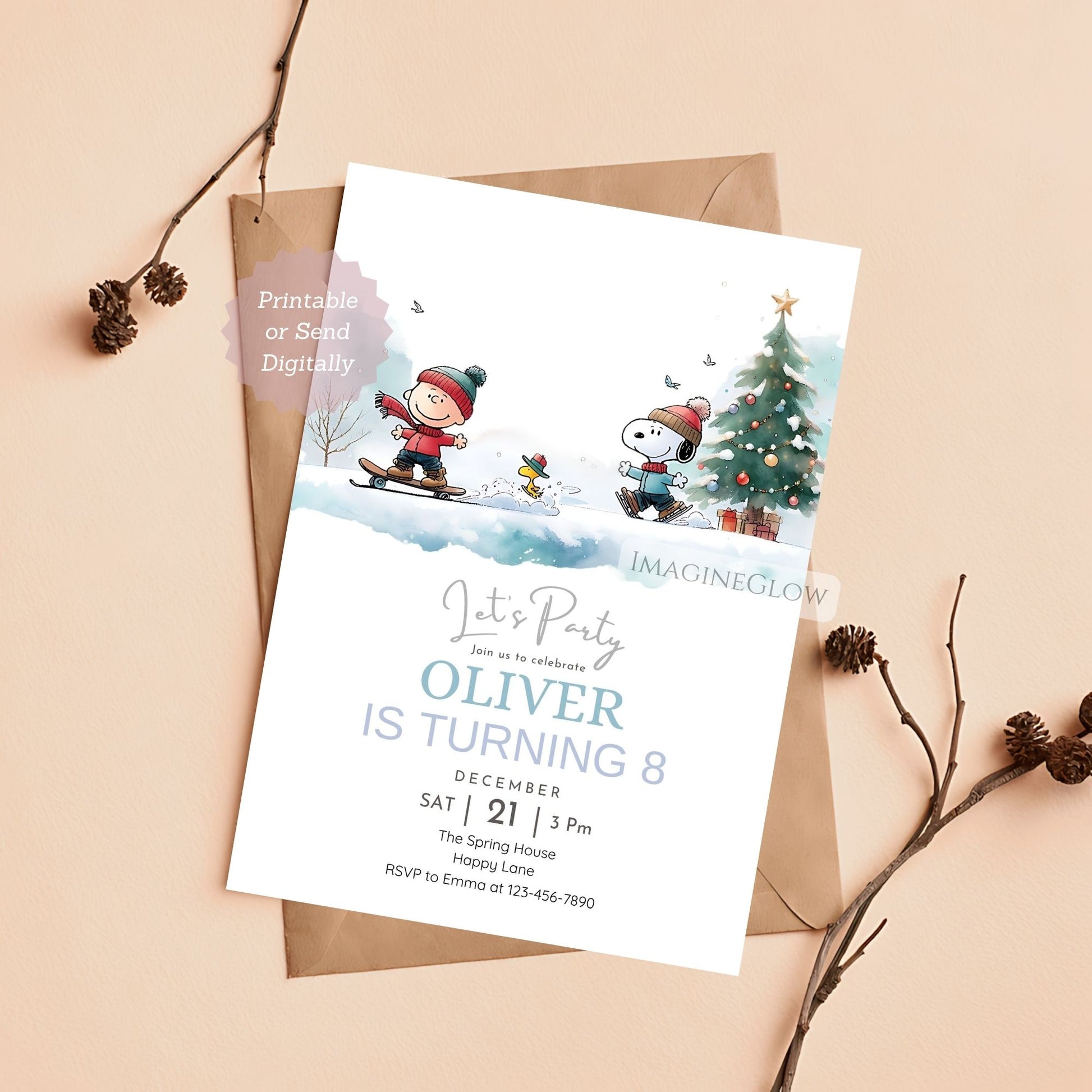 festive snoopy dog birthday invite