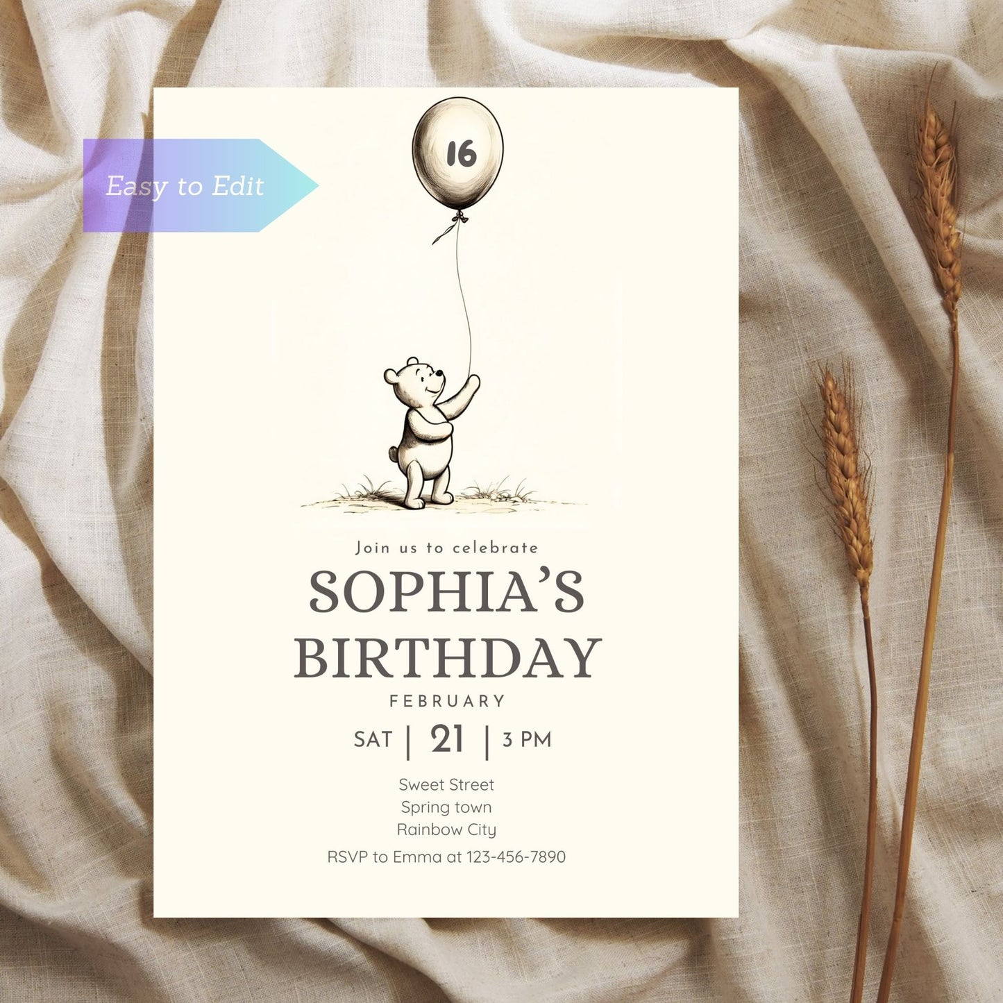 Classic bear friends birthday invitation