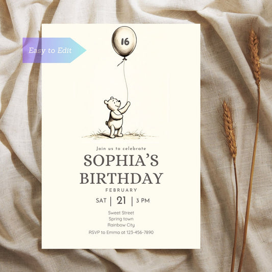 Classic bear friends birthday invitation