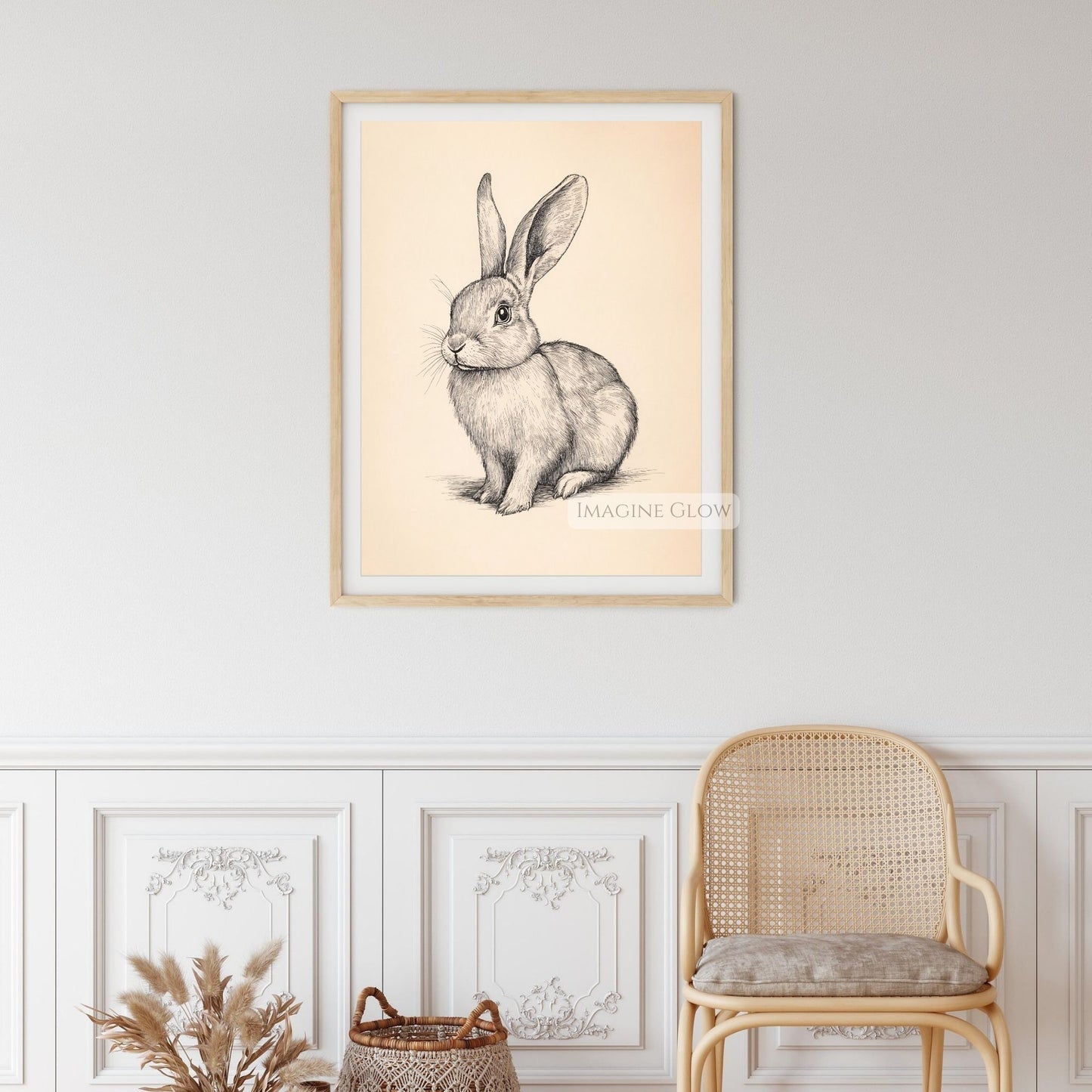 Simple vintage bunny sketch art print for nature lovers.