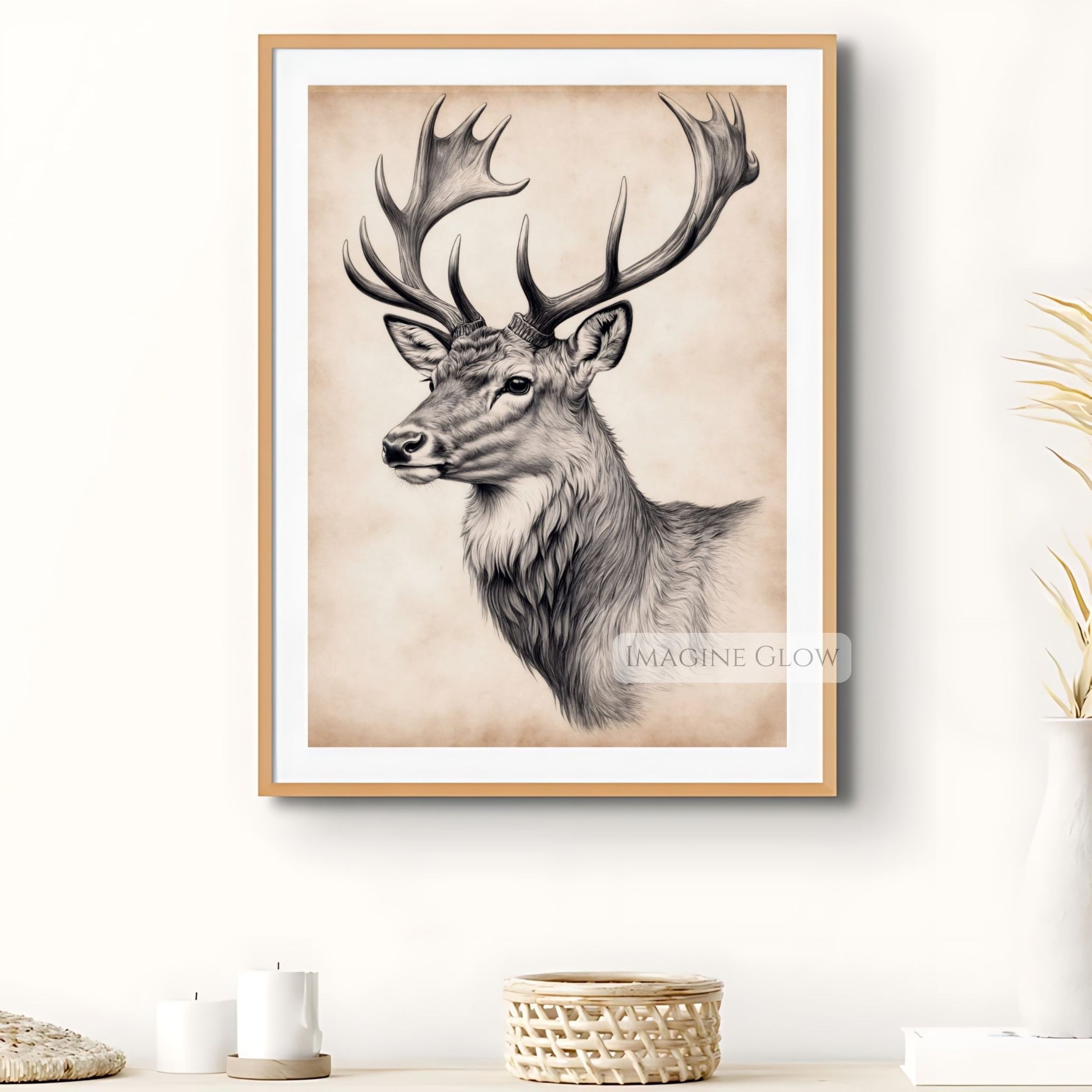 Wildlife-themed stag art print for home decor.