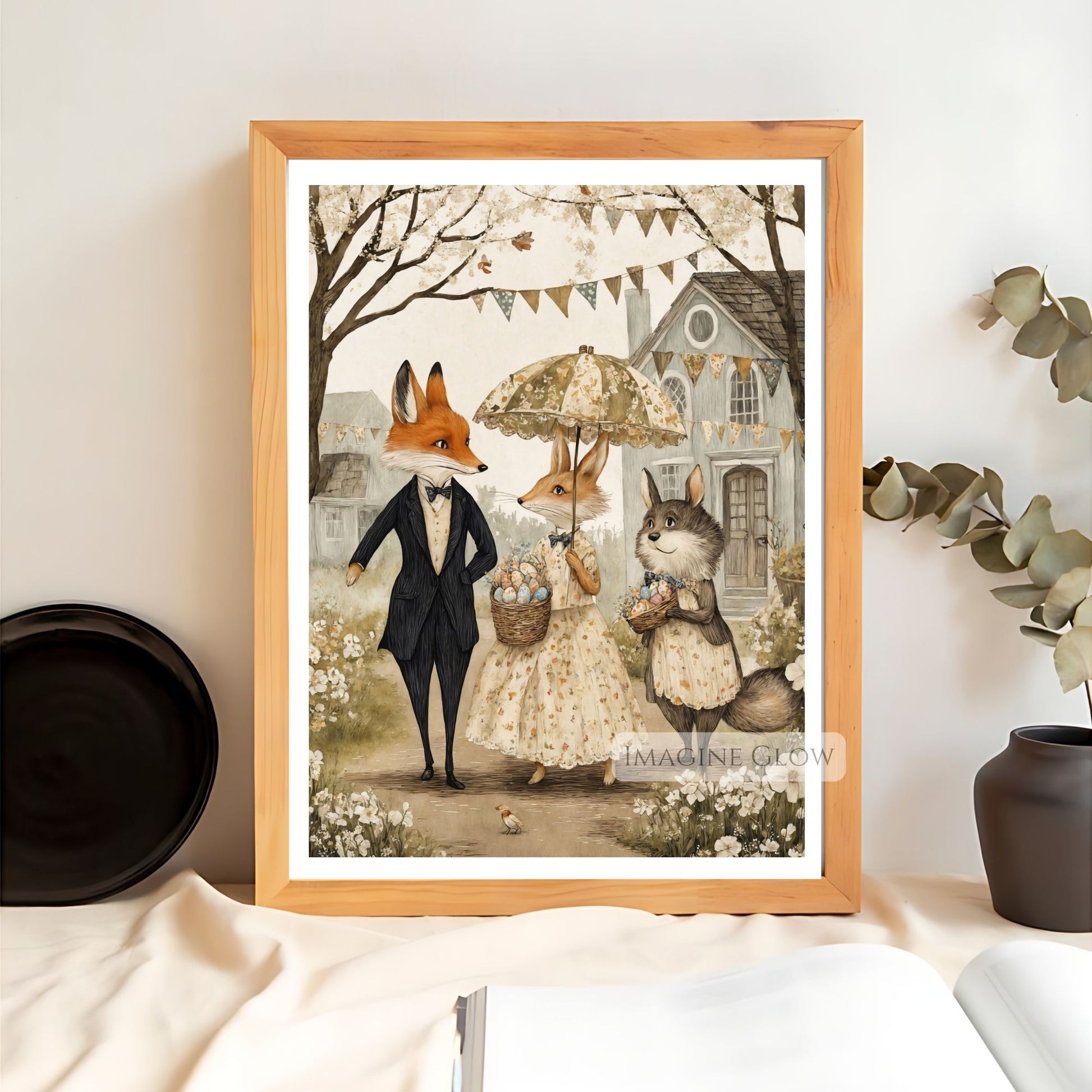 Classic Victorian Animal Print with Easter Basket