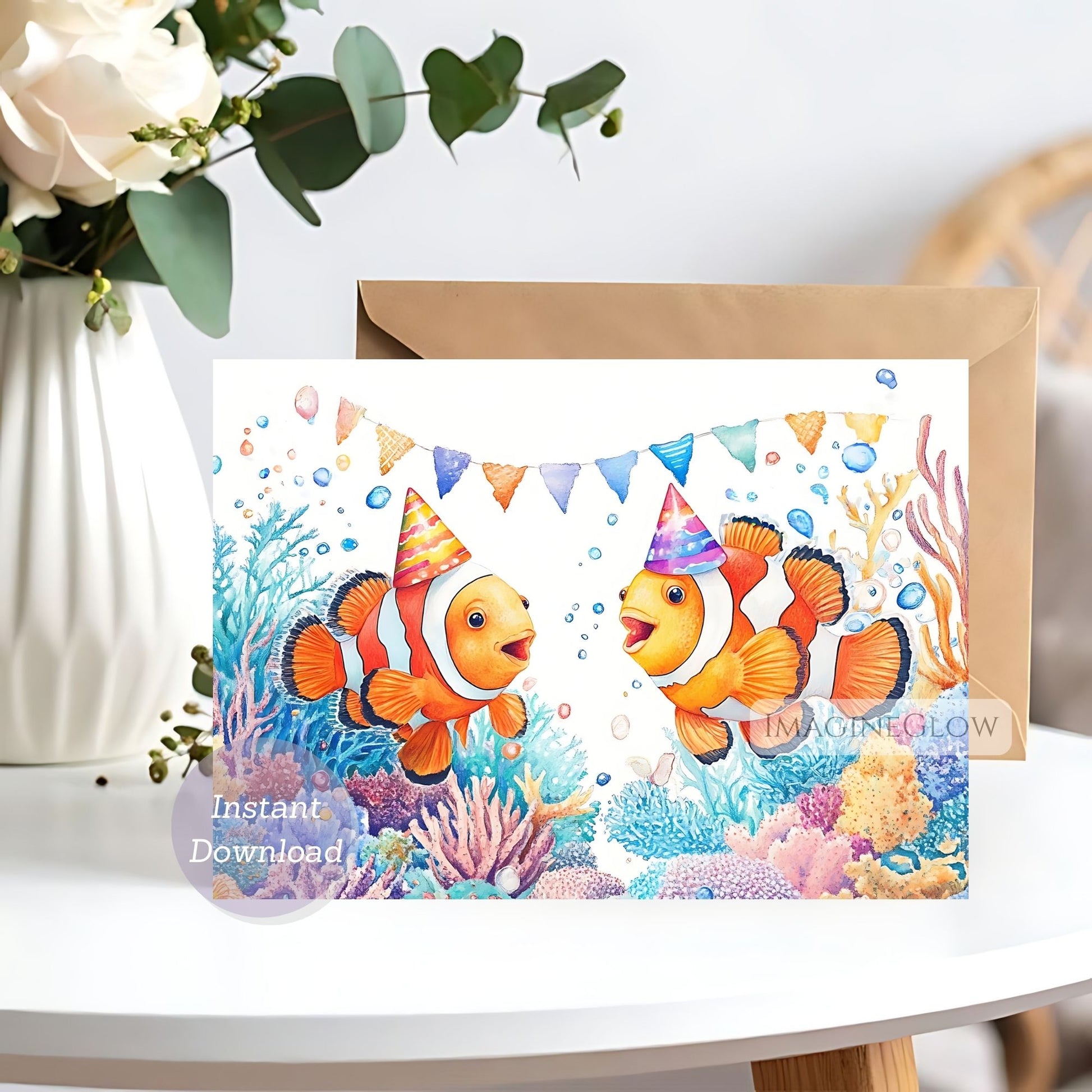 Clownfish birthday card
Ocean birthday greeting card
Printable clownfish birthday card
Tropical fish birthday card
Cute sea life birthday card
