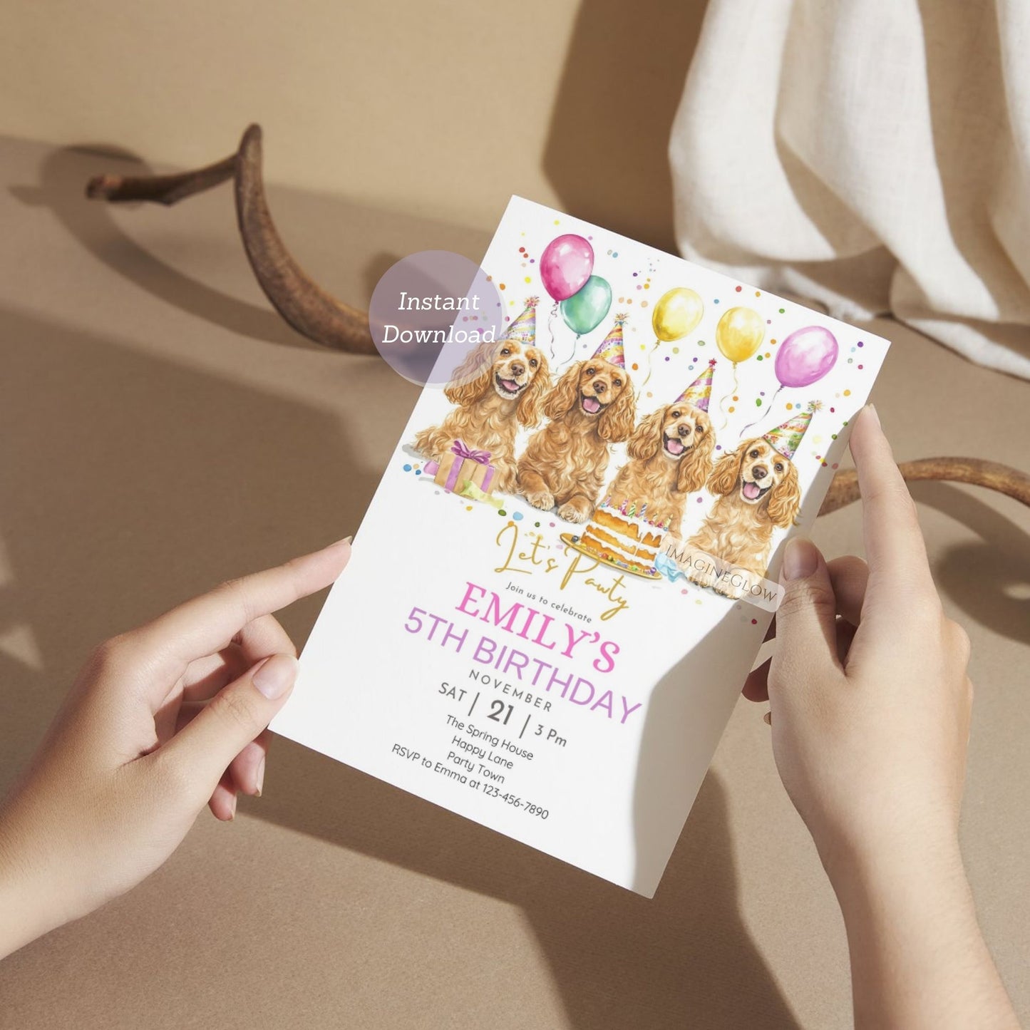 Editable Cocker Spaniel puppy pawty invite.